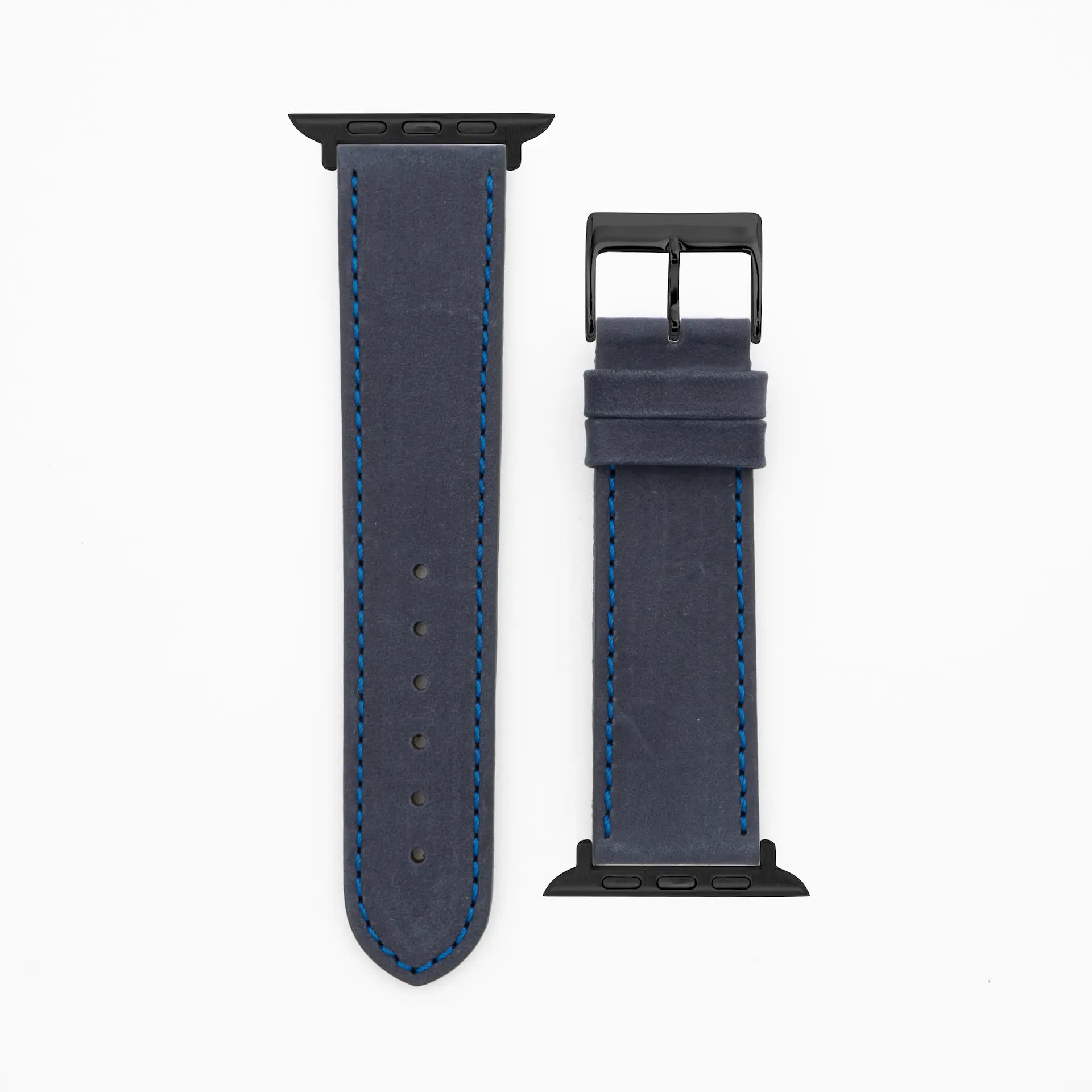 Suede - Classic - Bracelet en cuir bleu-Apple Watch-38/40/41mm-acier inoxydable noir-bracelet précieux