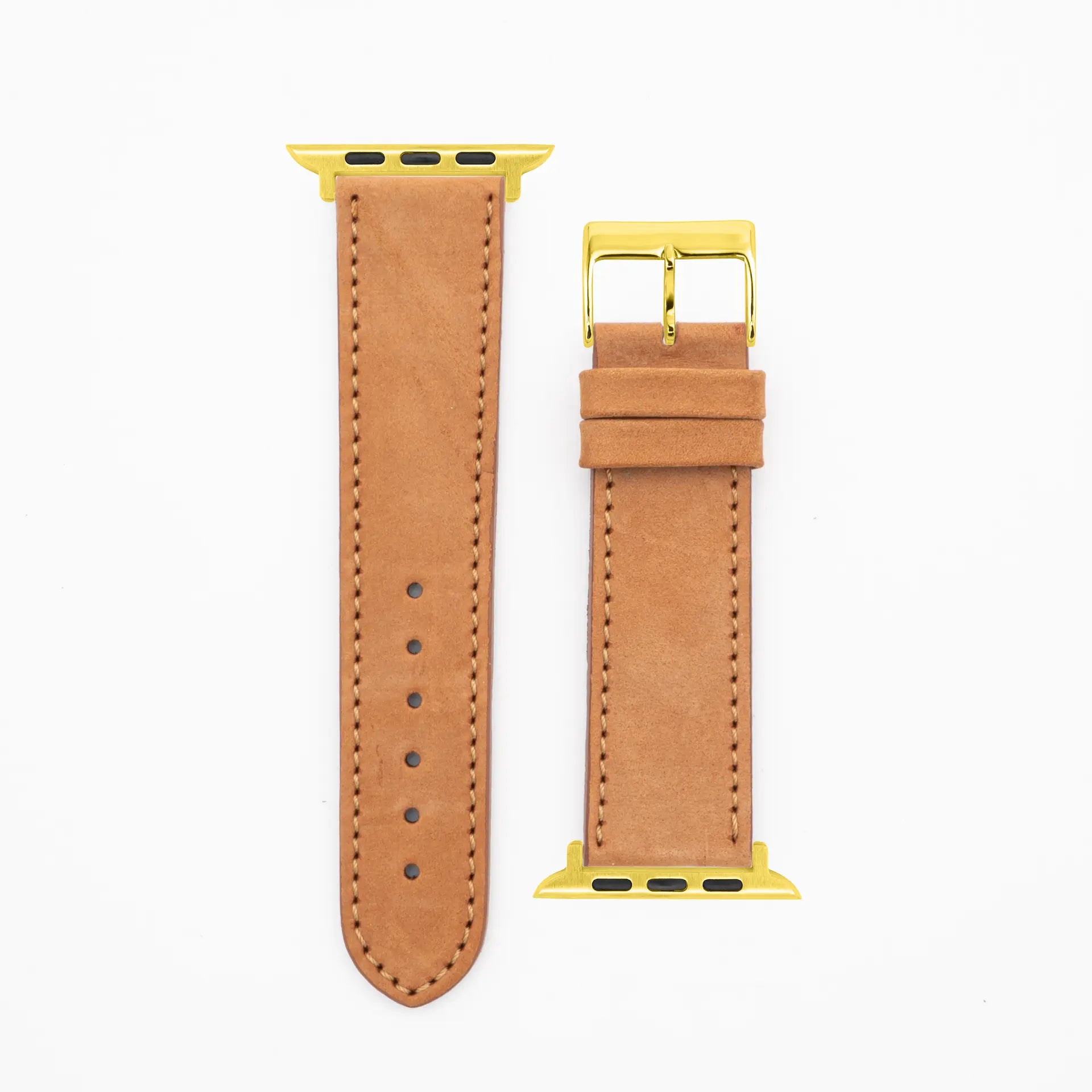Suède · Klassiek · Terracotta lederen band-Apple Watch-38/40/41mm-roestvrij staal gouden nobele Band