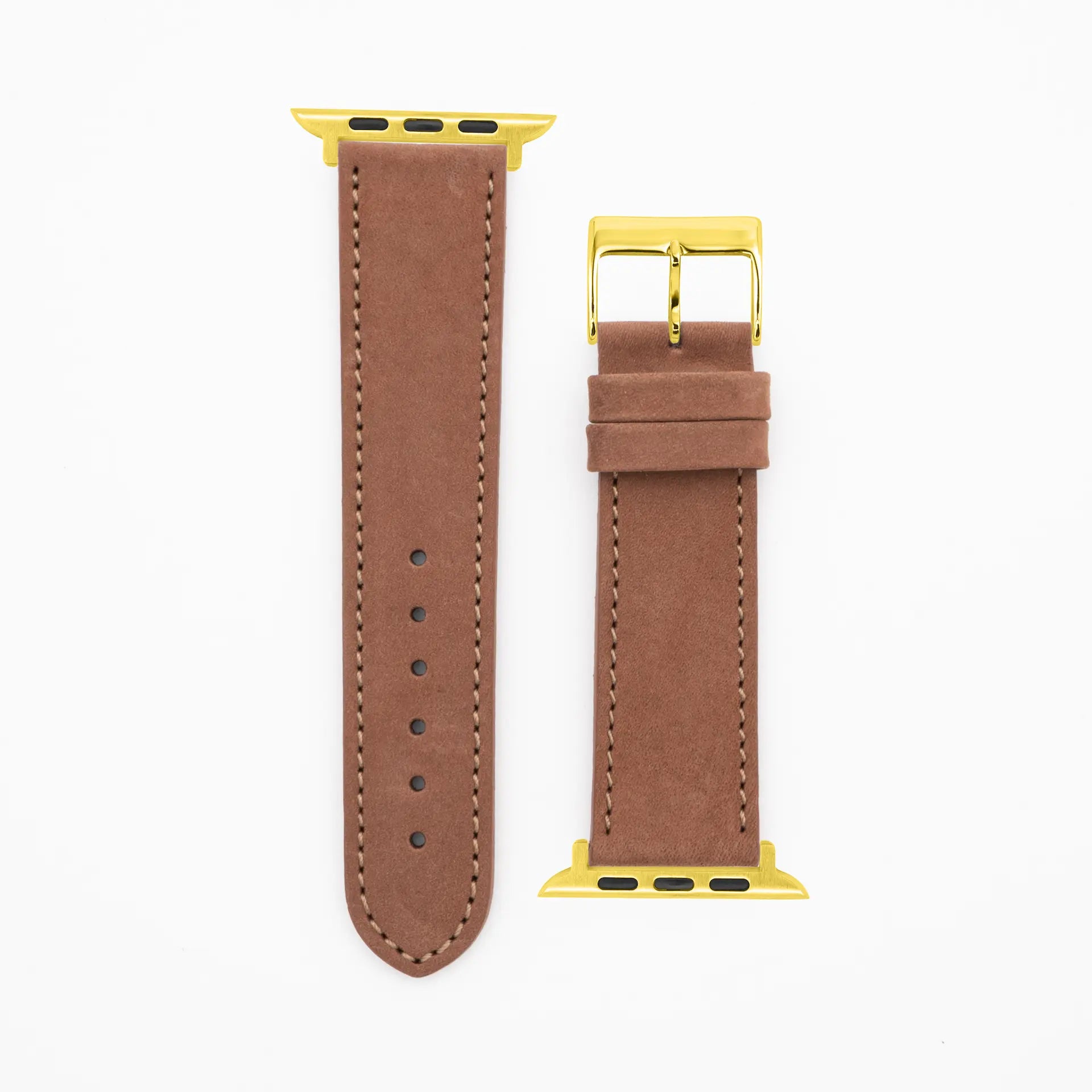 Suede - Classic - Bracelet en cuir noisette-Apple Watch-38/40/41mm-acier inoxydable or-bracelet précieux