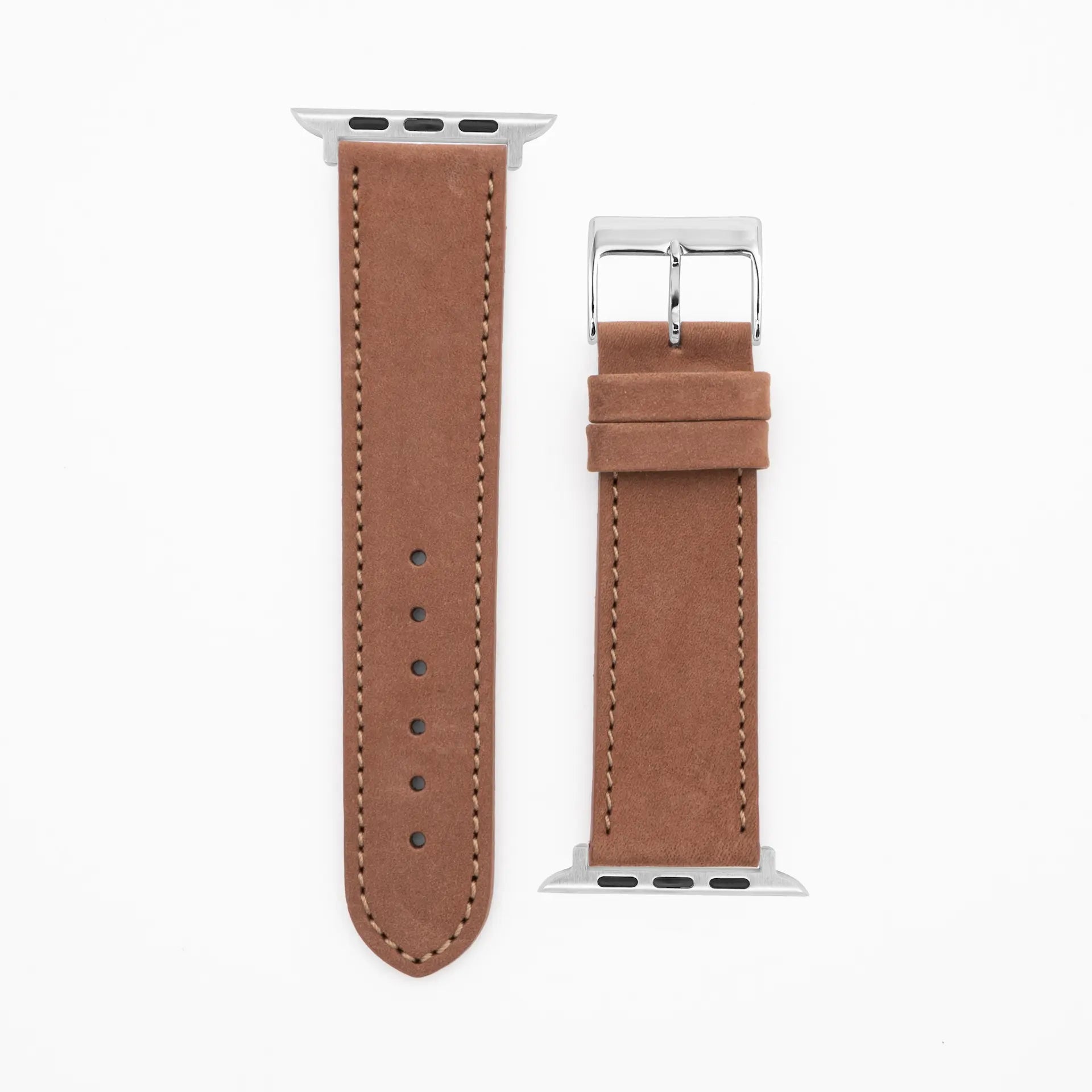 Suede - Classic - Bracelet en cuir noisette-Apple Watch-38/40/41mm-acier inoxydable-argent-bracelet précieux
