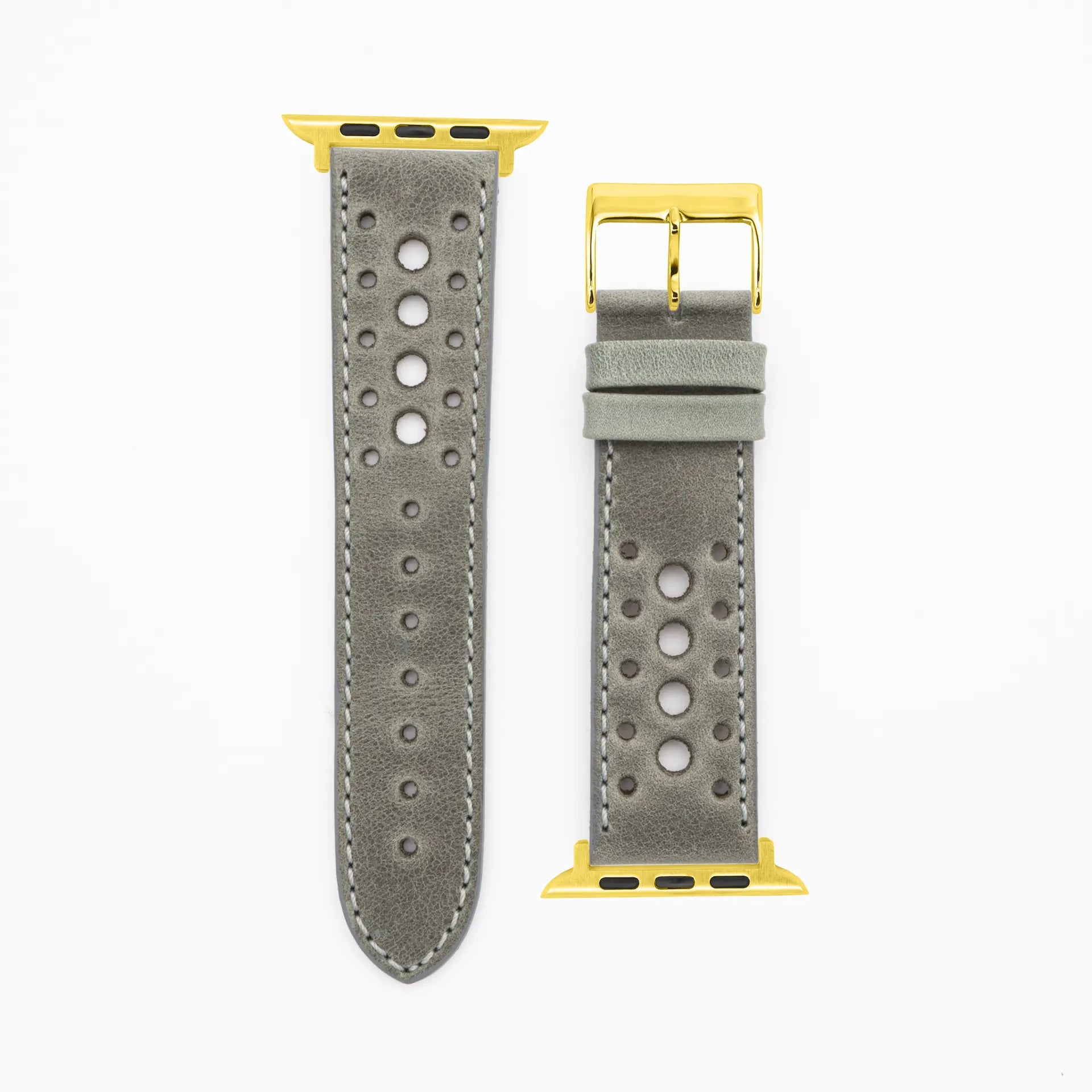 Monaco - Vintage - Gray leather strap-Apple Watch-38/40/41mm-stainless steel gold bracelet