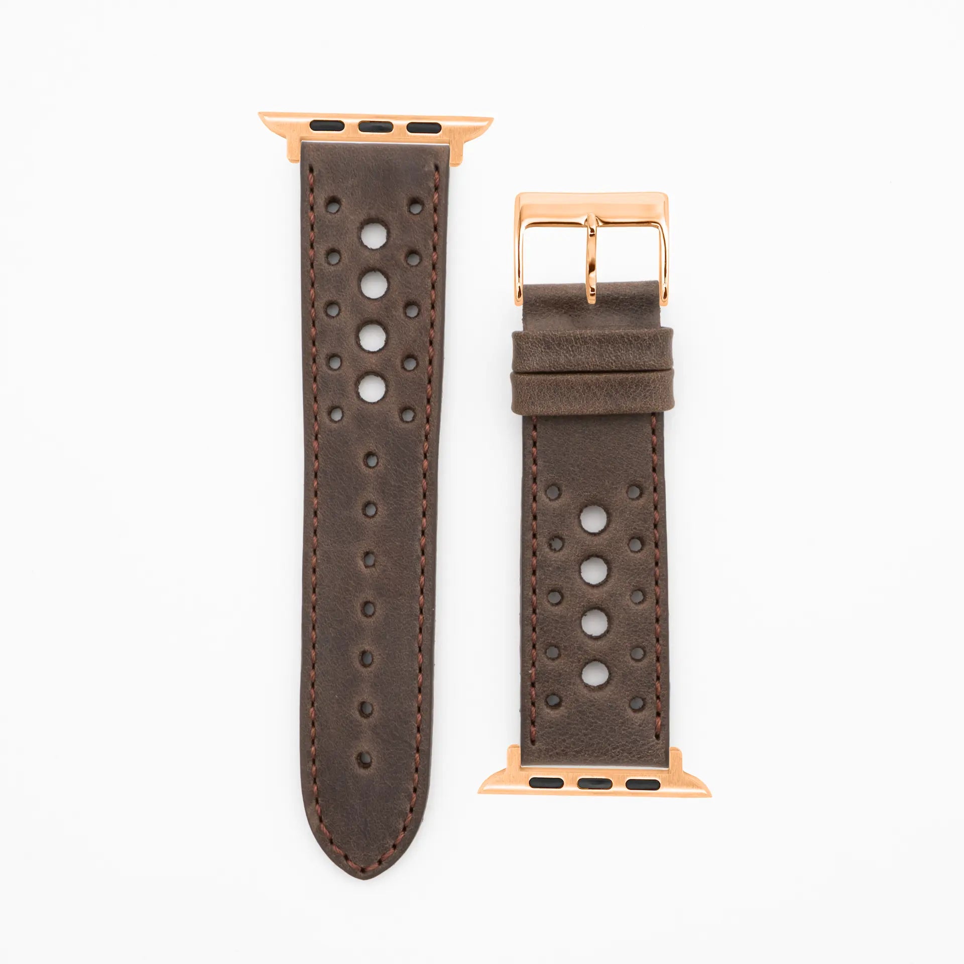 Monaco - Vintage - Bracelet en cuir brun foncé-Apple Watch-38/40/41mm-acier inoxydable rosé-bracelet précieux