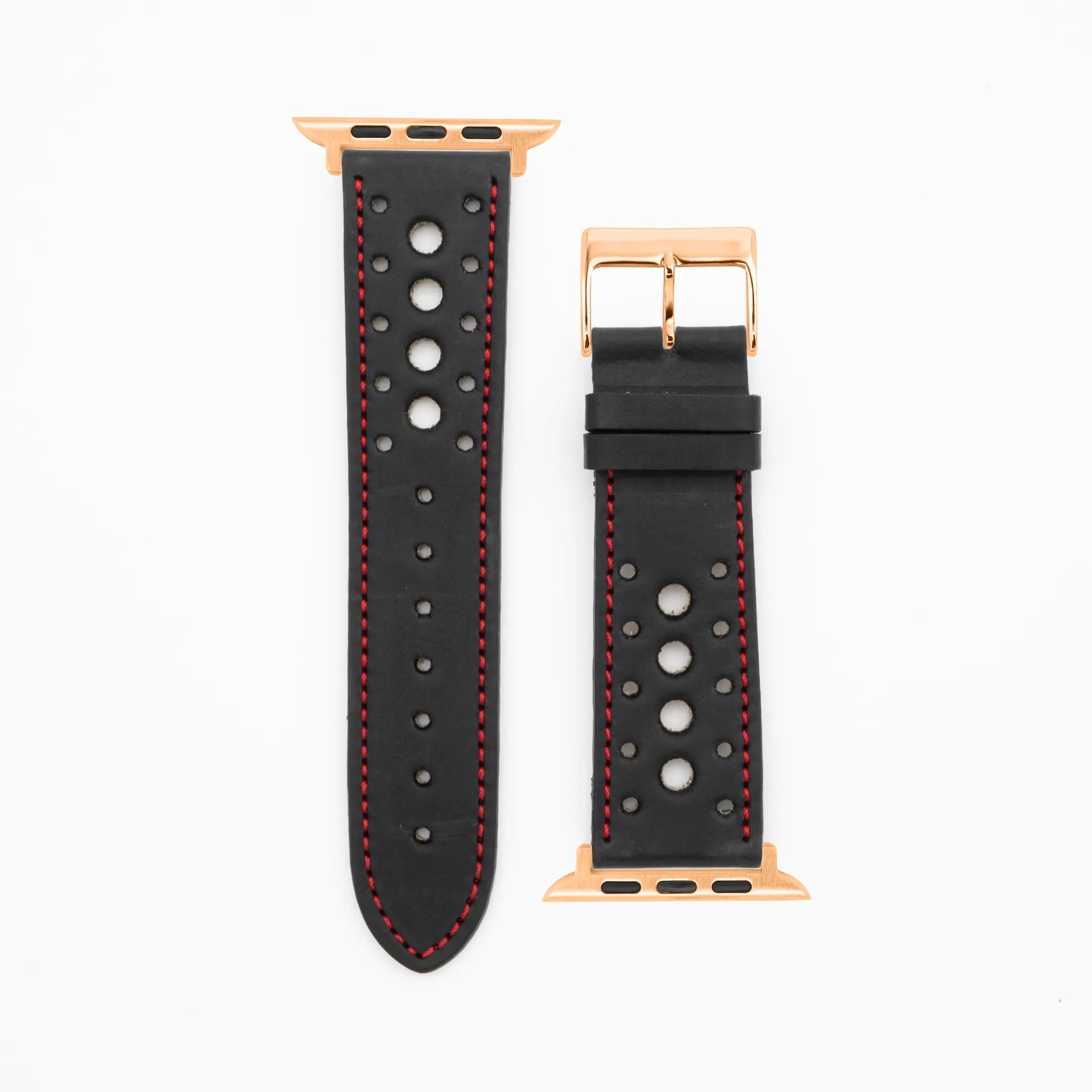 Monaco - Vintage - Zwart lederen band-Apple Watch-38/40/41mm-roestvrij staal rose armband