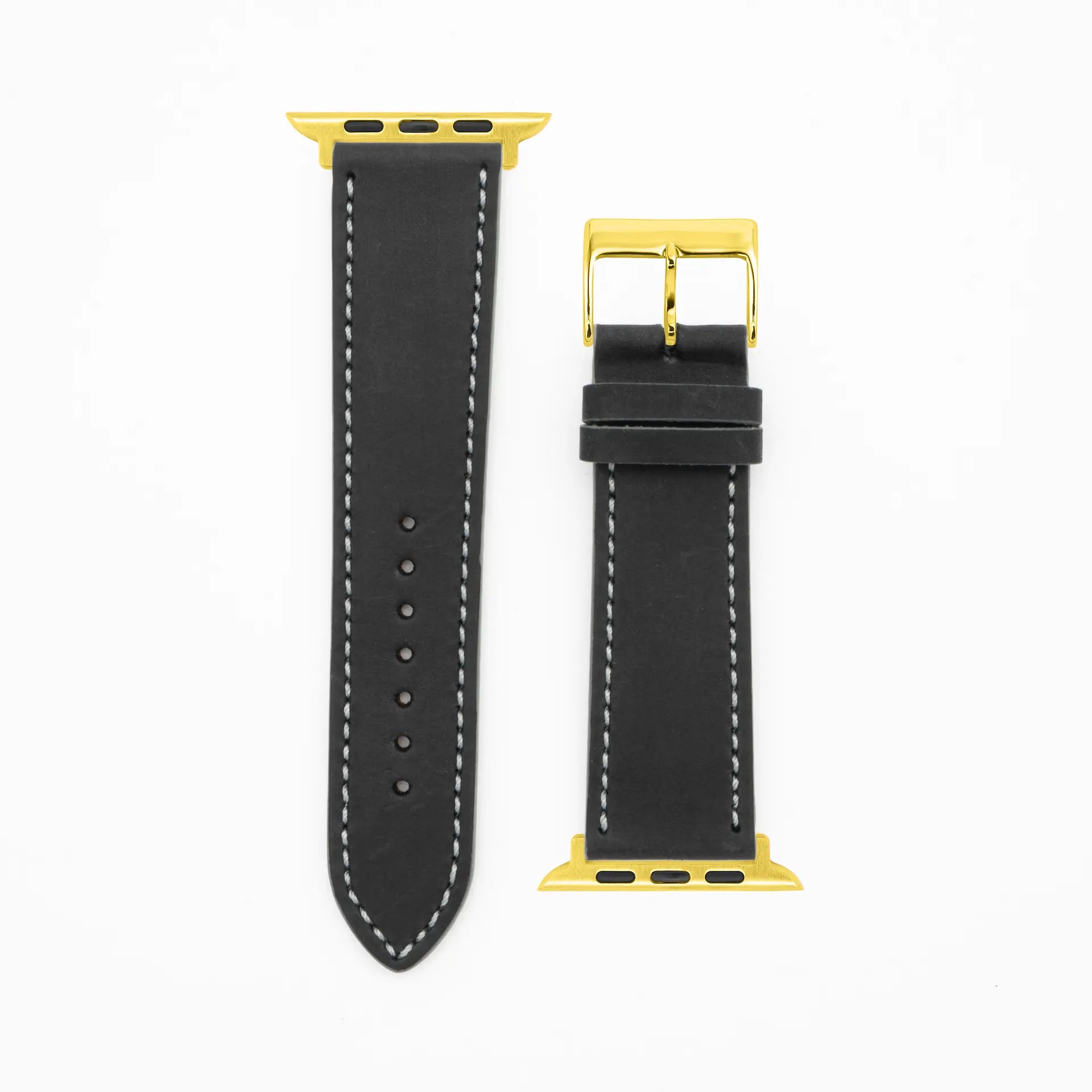 Western - Vintage - Bracelet en cuir noir-Apple Watch-38/40/41mm-acier inoxydable-or
