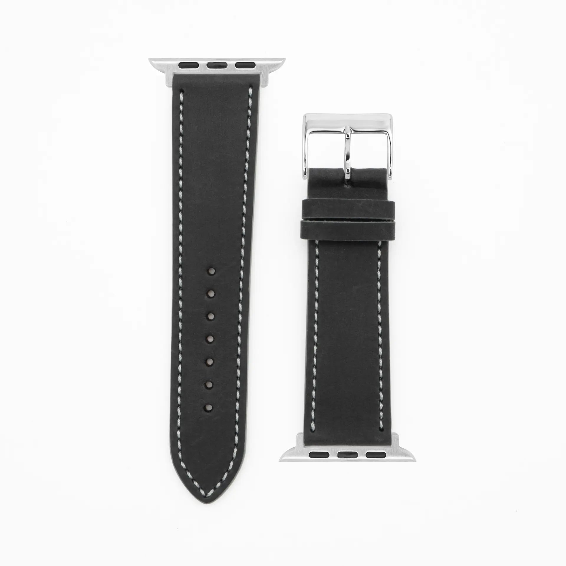 Western - Vintage - Bracelet en cuir noir-Apple Watch-38/40/41mm-acier inoxydable-argent-bracelet précieux