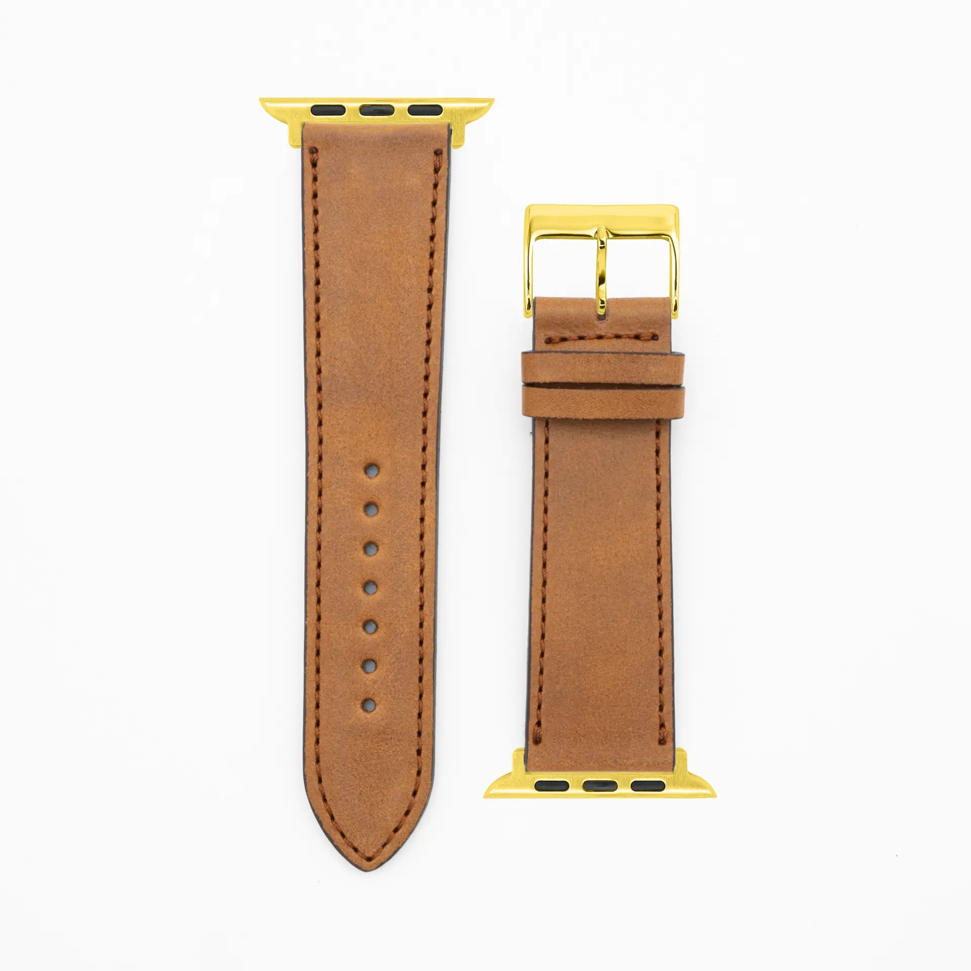 Western - Vintage - Bracelet en cuir marron-Apple Watch-38/40/41mm-acier inoxydable-or