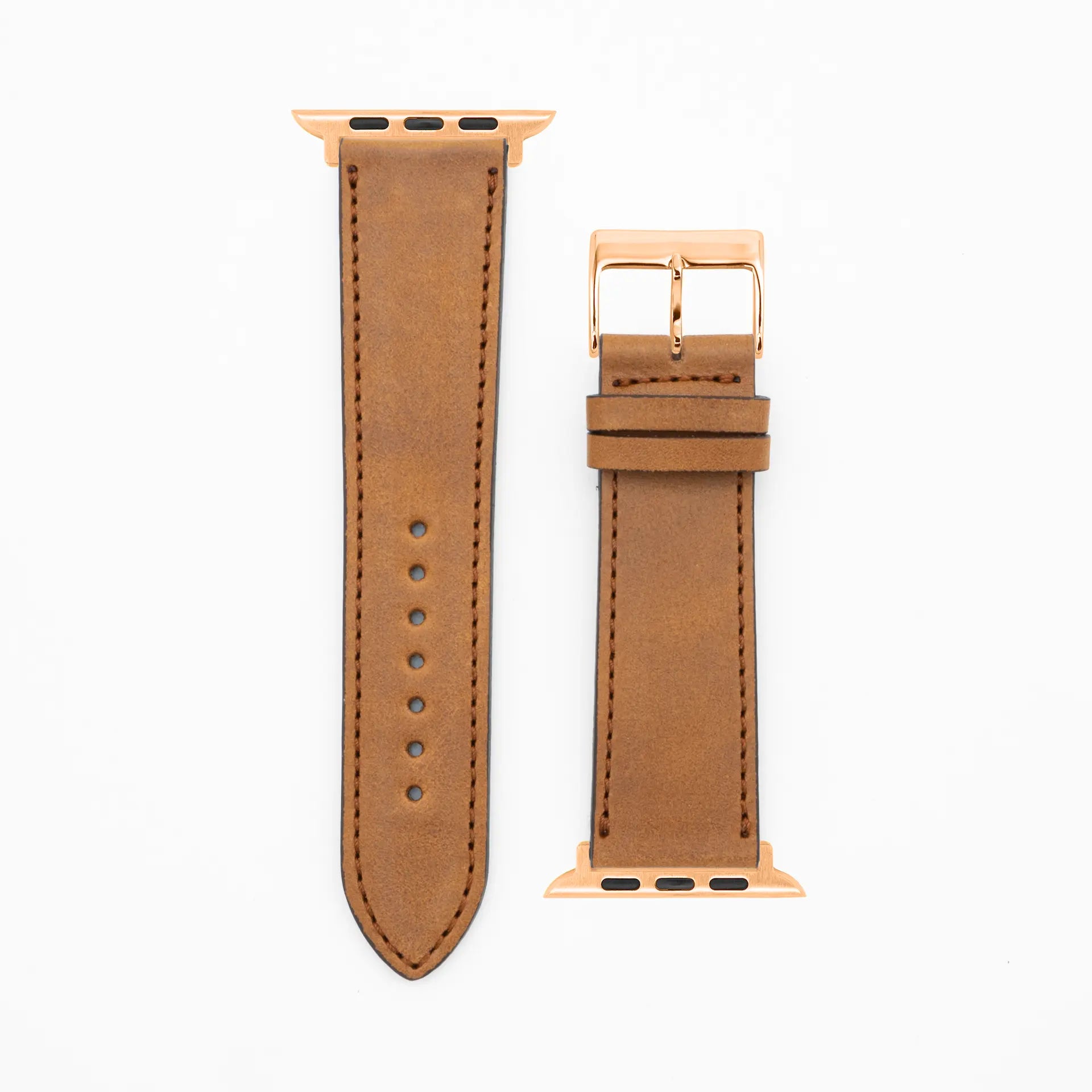 Western - Vintage - Bracelet en cuir brun-Apple Watch-38/40/41mm-acier inoxydable rosé-bracelet précieux