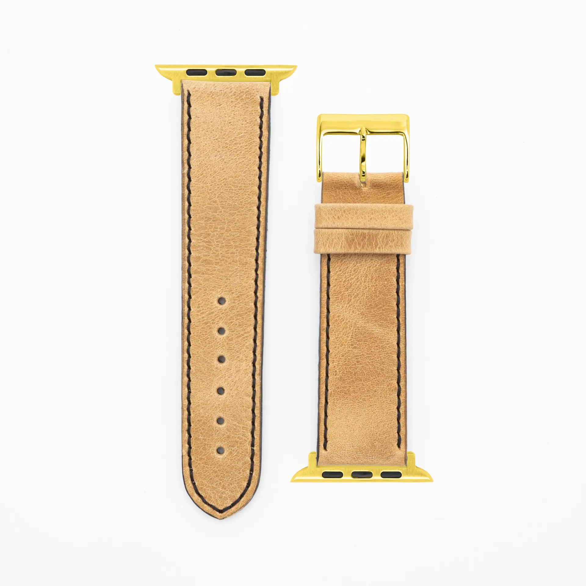 Western - Vintage - Zand lederen band-Apple Watch-38/40/41mm-roestvrij staal gouden armband