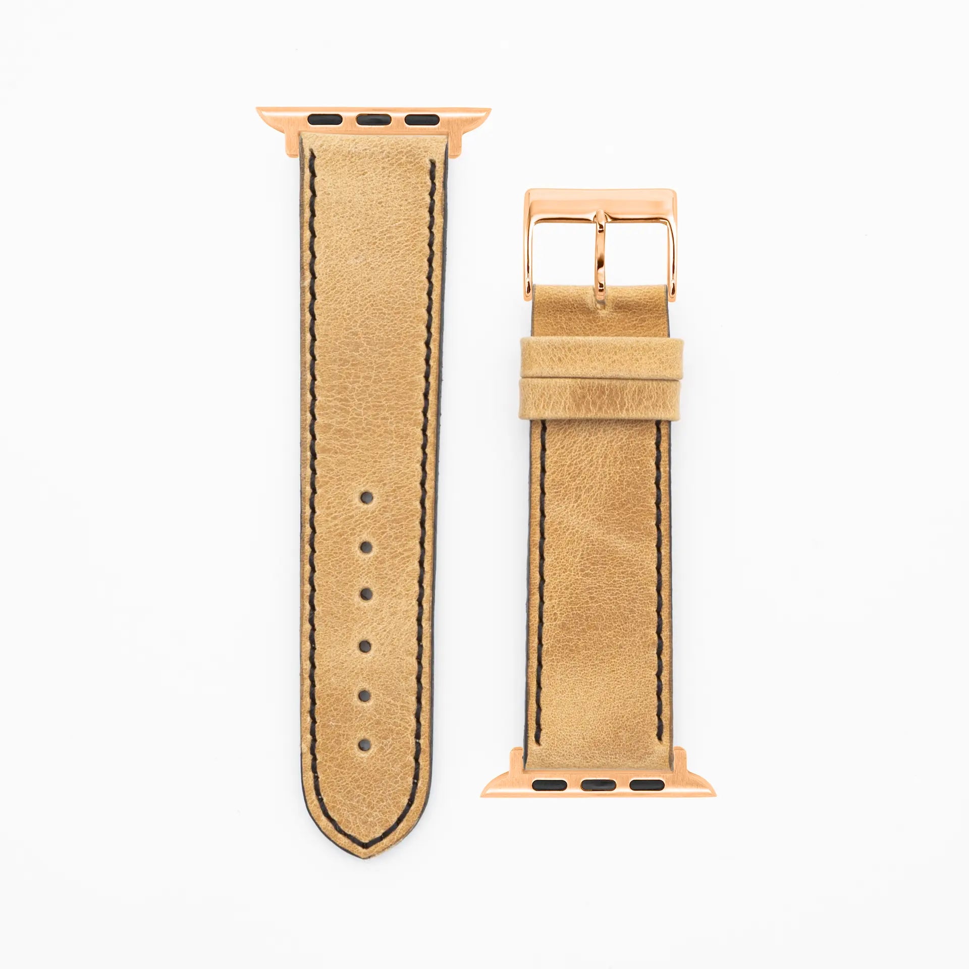 Western - Vintage - Bracelet en cuir sable-Apple Watch-38/40/41mm-acier inoxydable rosé-bracelet précieux