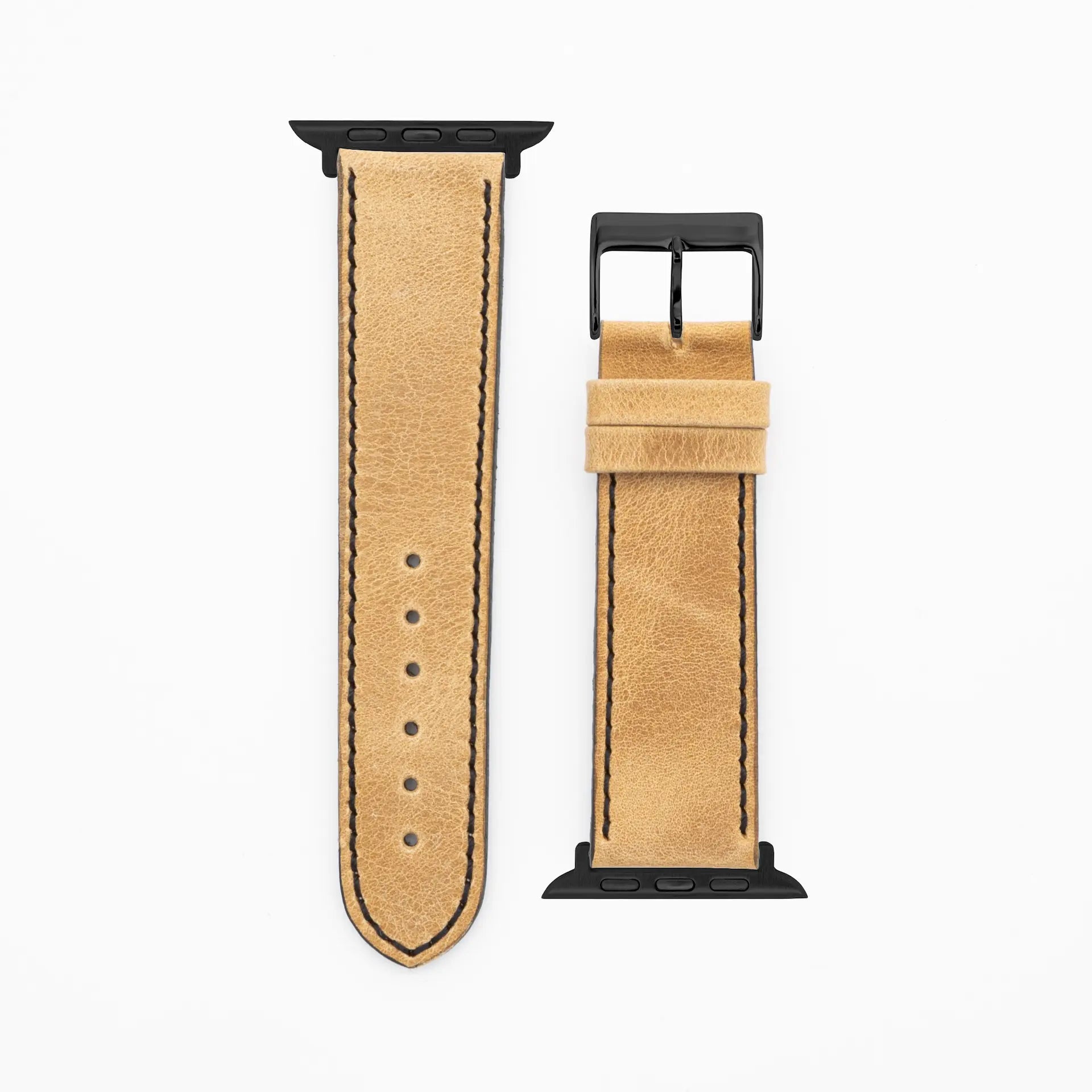 Western - Vintage - Bracelet en cuir sable-Apple Watch-38/40/41mm-acier inoxydable noir-bracelet précieux