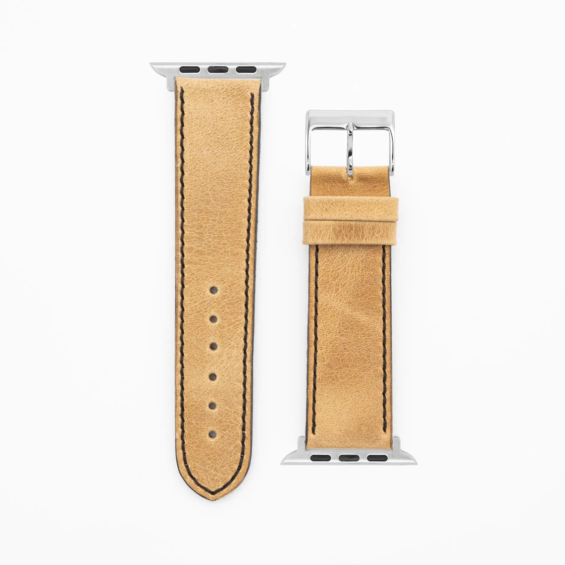 Western - Vintage - Zand lederen band-Apple Watch-38/40/41mm-roestvrij staal zilveren armband