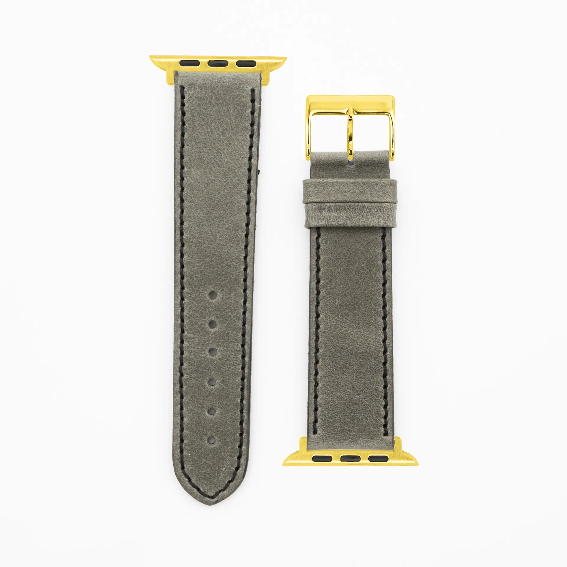 Western - Vintage - Bracelet en cuir gris-Apple Watch-38/40/41mm-acier inoxydable-or