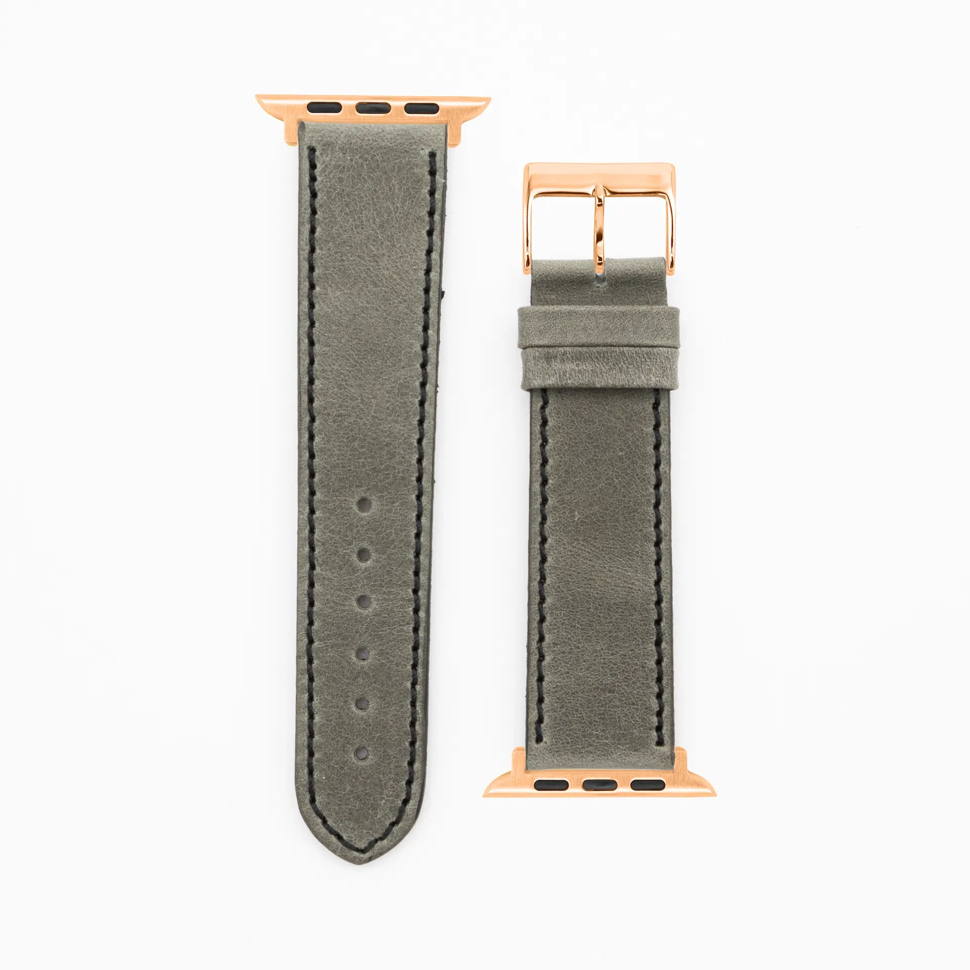 Western - Vintage - Gray leather strap-Apple Watch-38/40/41mm-stainless steel rose bracelet