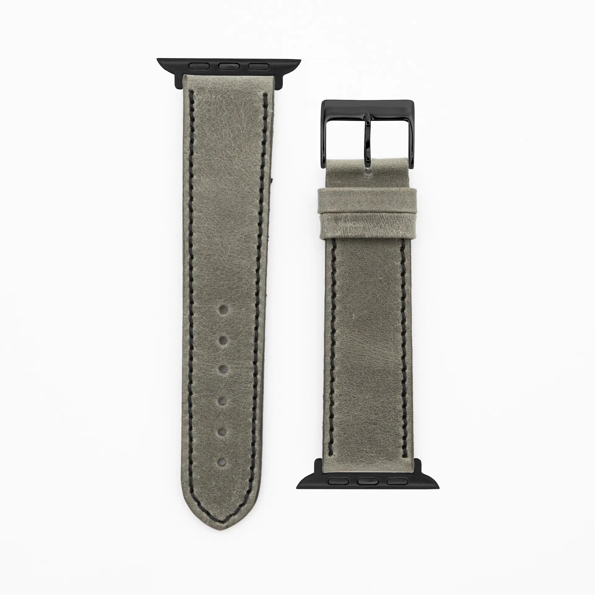 Western - Vintage - Bracelet en cuir gris-Apple Watch-38/40/41mm-acier inoxydable noir-bracelet précieux