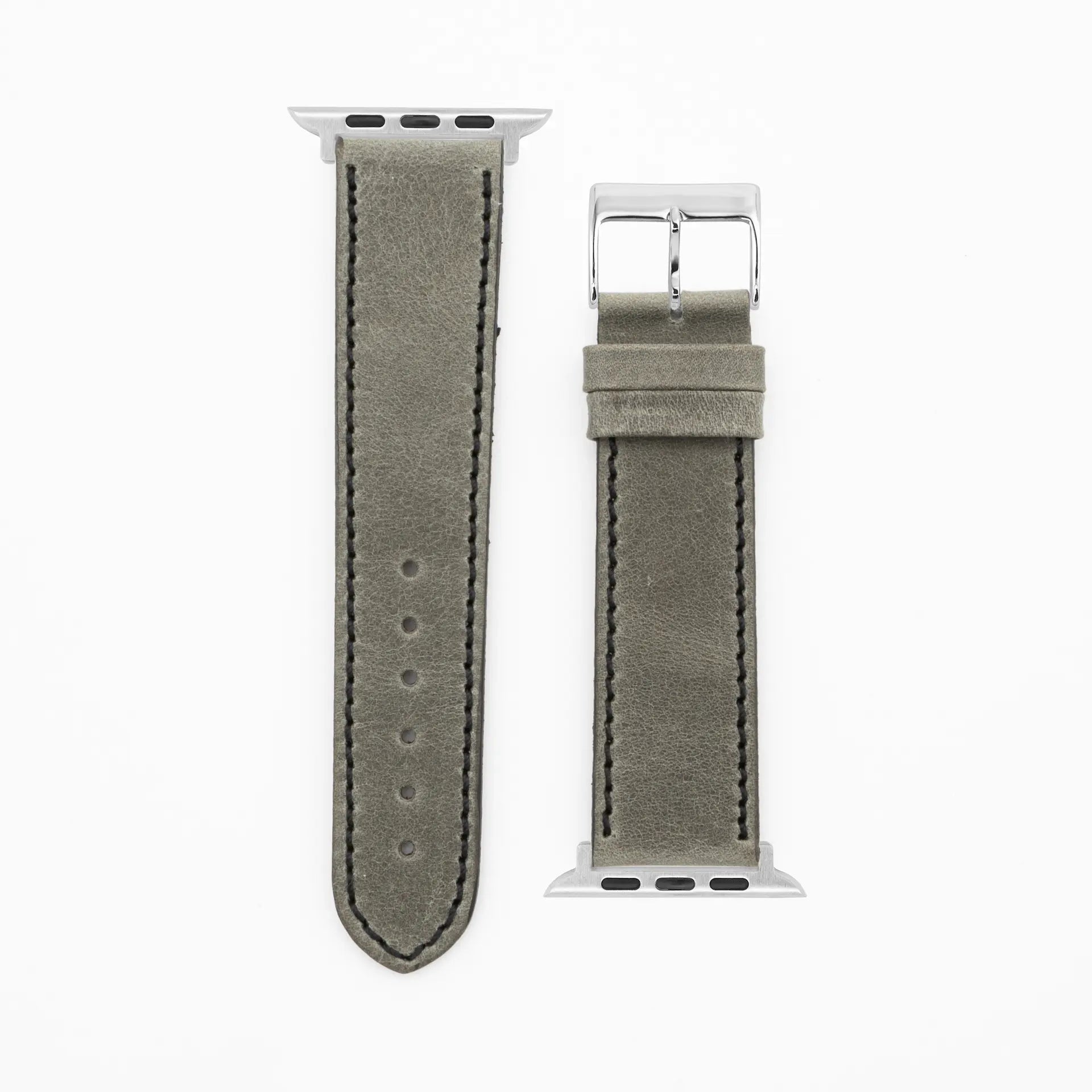 Western · Vintage · Grau-Lederarmband-Apple Watch-38/40/41mm-Edelstahl silber-Edelband