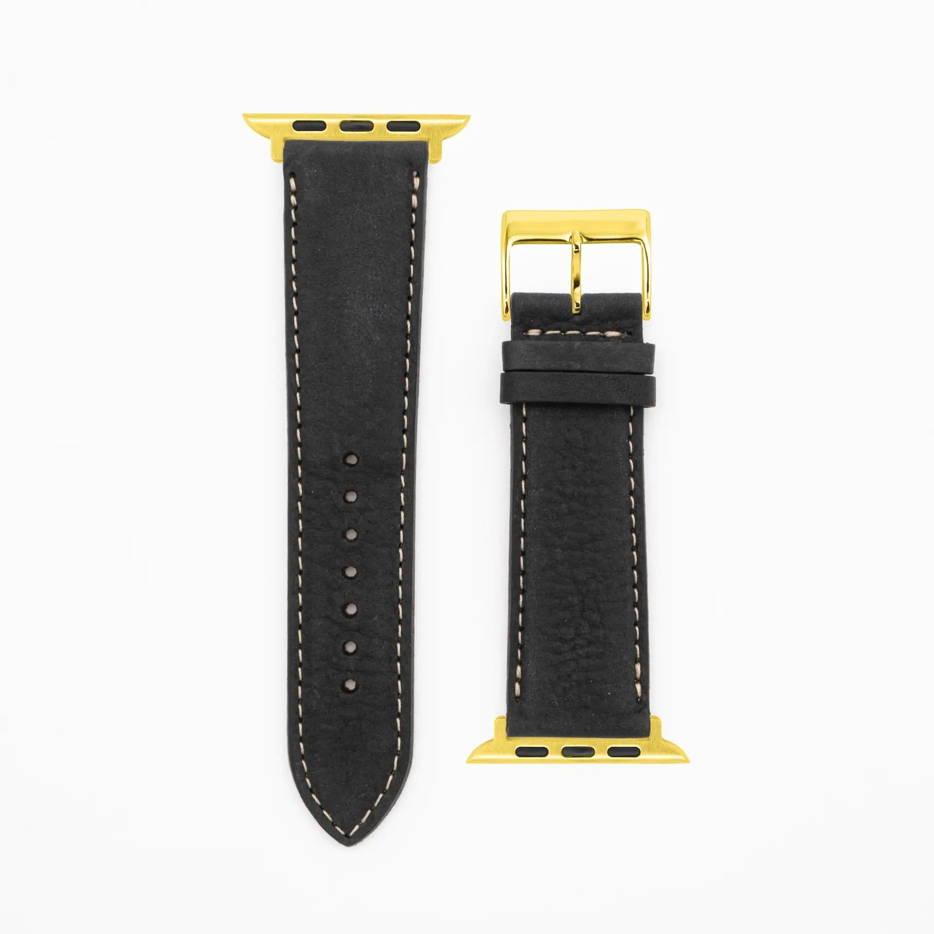 Soft Chrono - Vintage - Bracelet en cuir noir-Apple Watch-38/40/41mm-acier inoxydable or-bracelet précieux