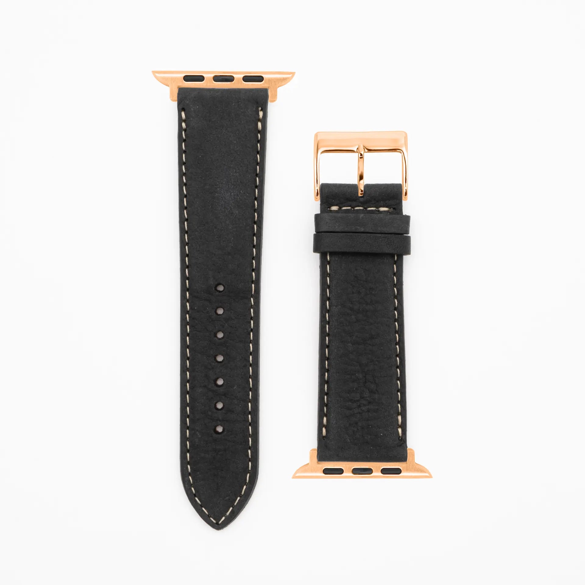 Soft Chrono - Vintage - Bracelet en cuir noir-Apple Watch-38/40/41mm-acier inoxydable rosé-bracelet précieux