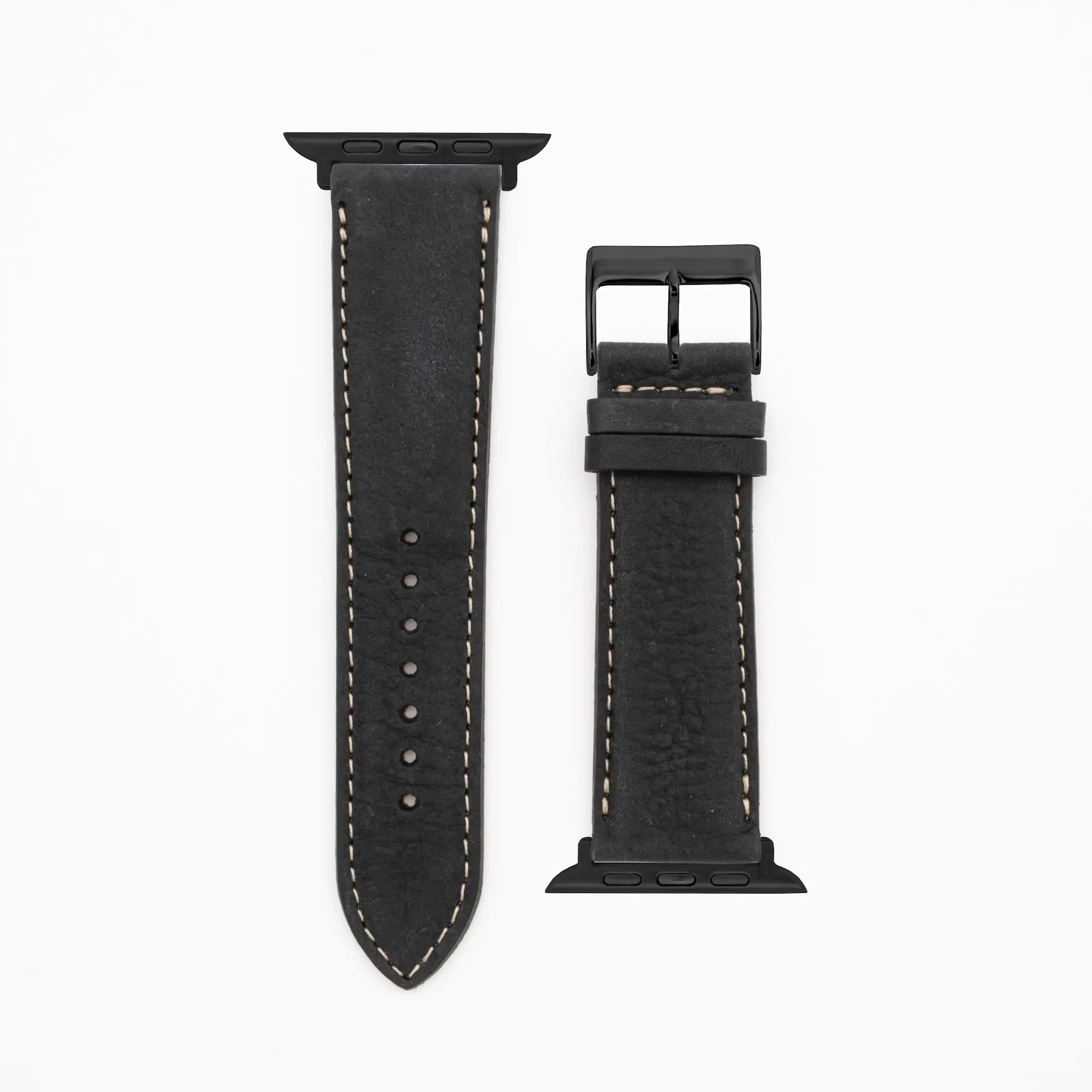 Soft Chrono - Vintage - Zwart lederen band-Apple Watch-38/40/41mm-roestvrij staal zwart-strap