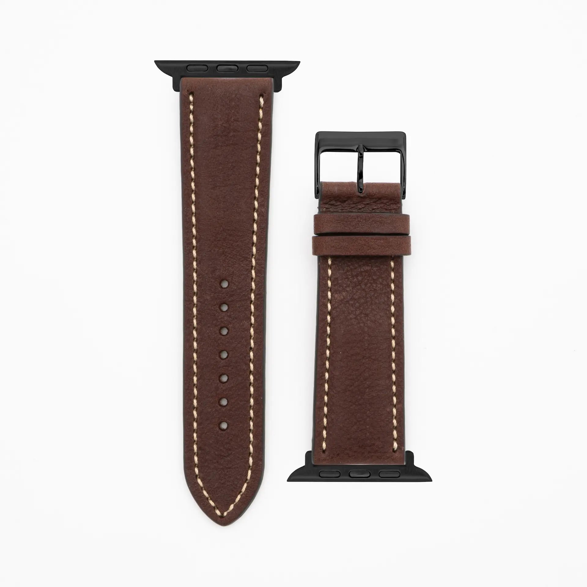 Soft Chrono - Vintage - Bracelet en cuir marron foncé-Apple Watch-38/40/41mm-acier inoxydable noir-bracelet précieux