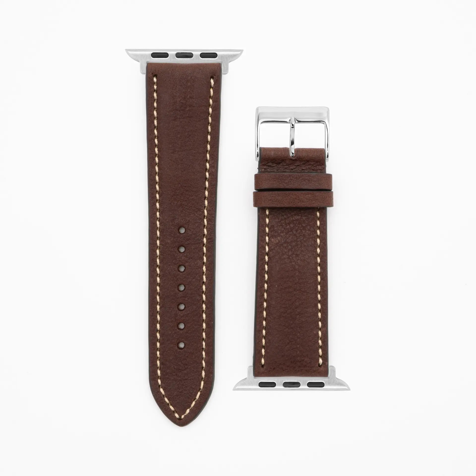 Soft Chrono - Vintage - Bracelet en cuir marron foncé-Apple Watch-38/40/41mm-acier inoxydable-argent-bracelet précieux