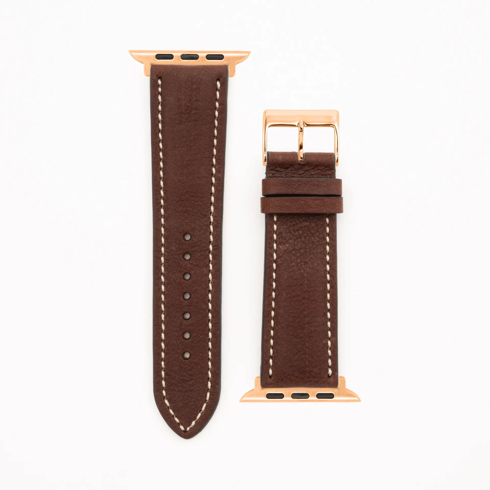 Soft Chrono - Vintage - Bracelet en cuir marron-Apple Watch-38/40/41mm-acier inoxydable rosé-bracelet précieux