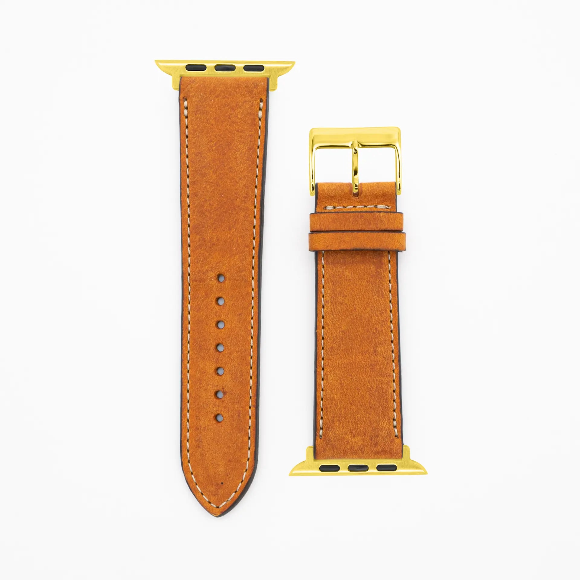 Soft Chrono - Vintage - Cognac lederen band-Apple Watch-38/40/41mm-roestvrij staal gouden armband