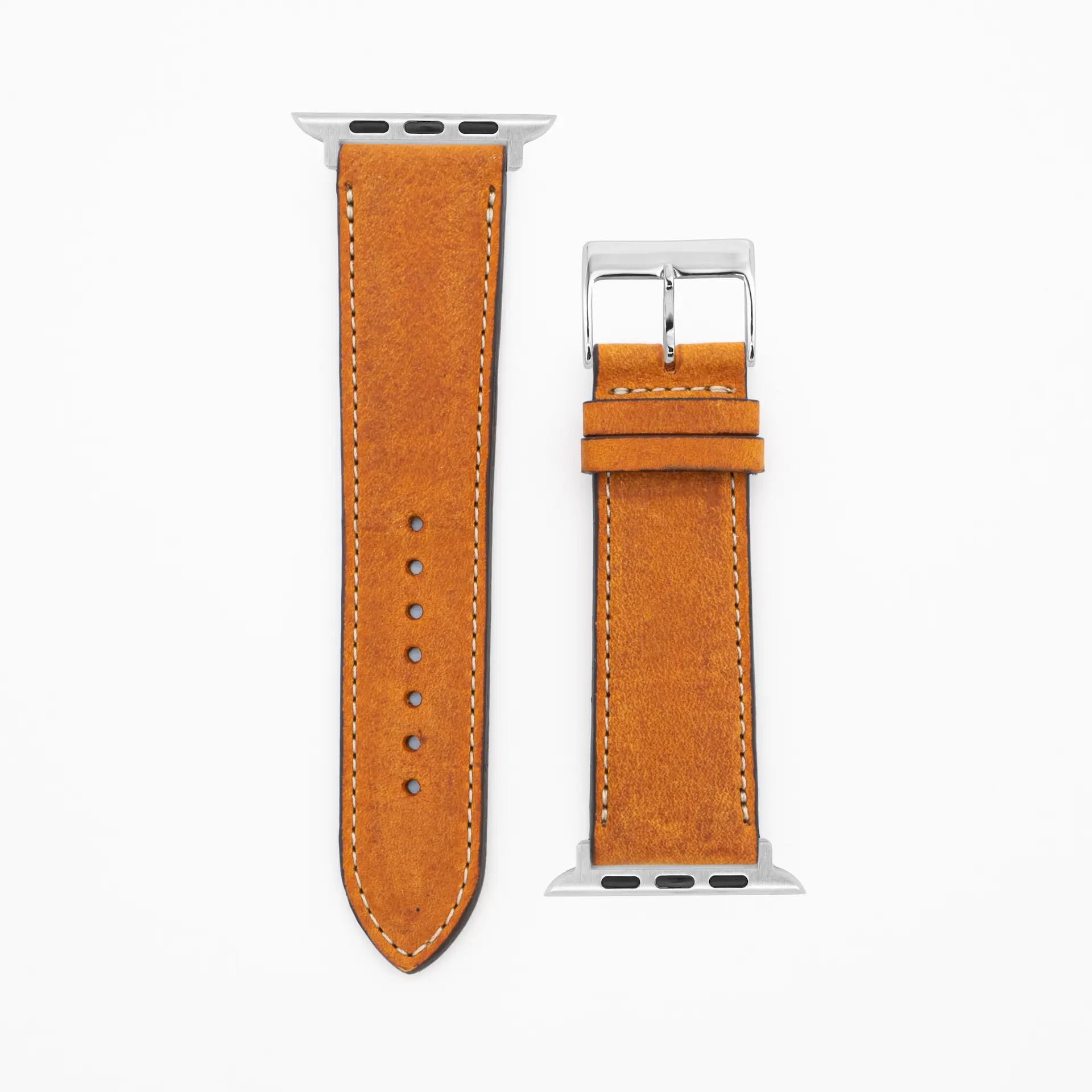 Soft Chrono - Vintage - Cognac lederen band-Apple Watch-38/40/41mm-roestvrij staal zilveren armband