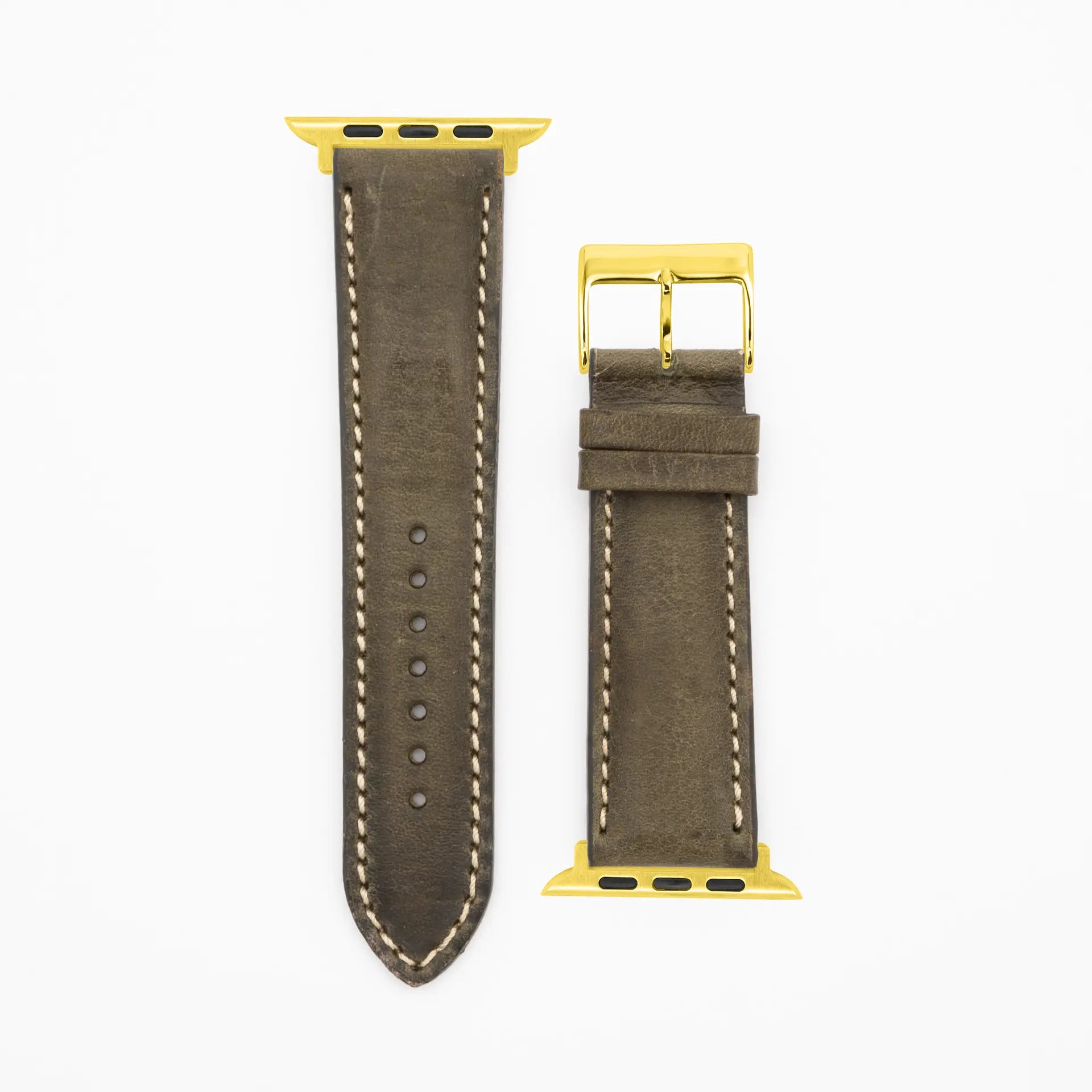 Soft Chrono · Vintage · Grün-Lederarmband-Apple Watch-38/40/41mm-Edelstahl gold-Edelband