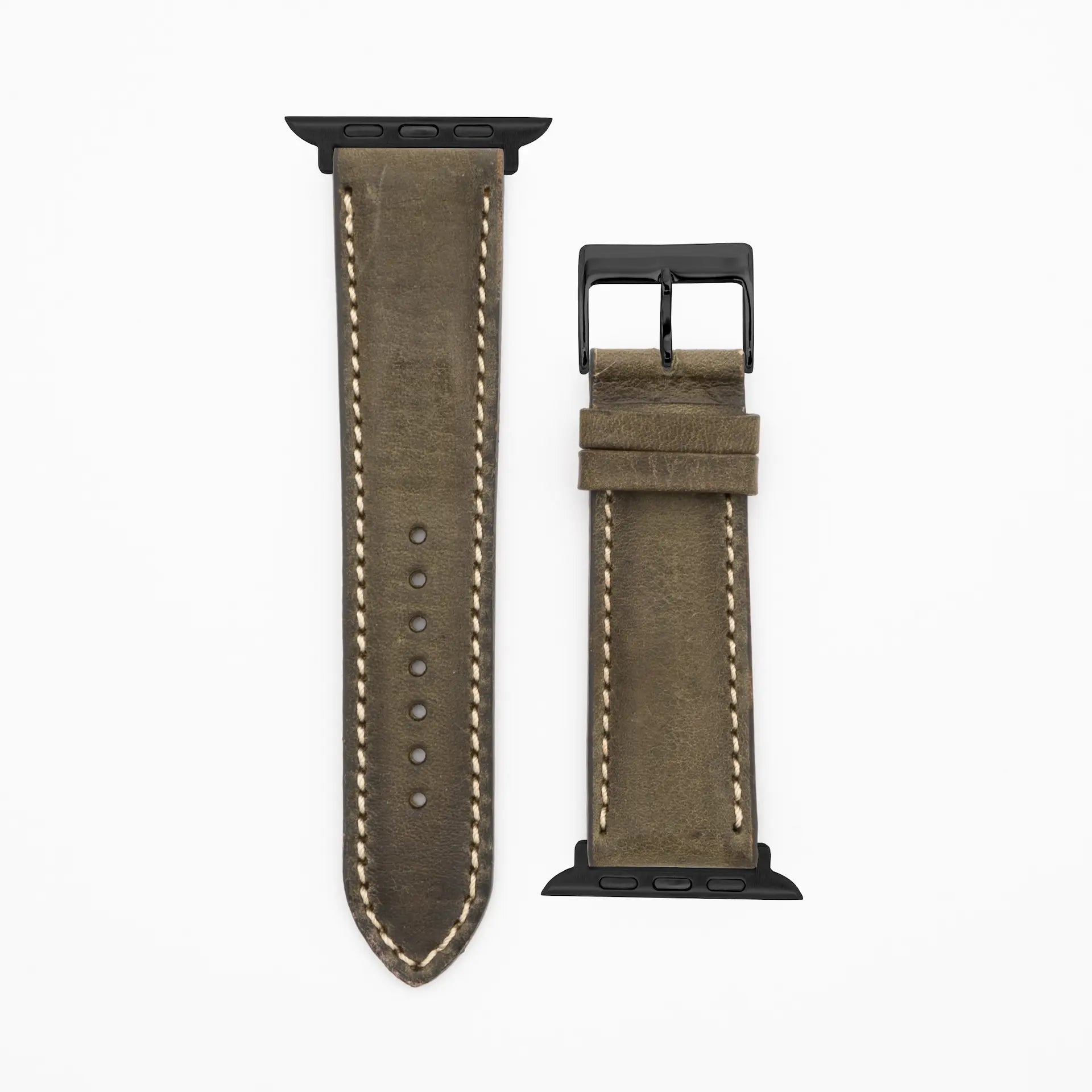 Soft Chrono · Vintage · Grün-Lederarmband-Apple Watch-38/40/41mm-Edelstahl schwarz-Edelband