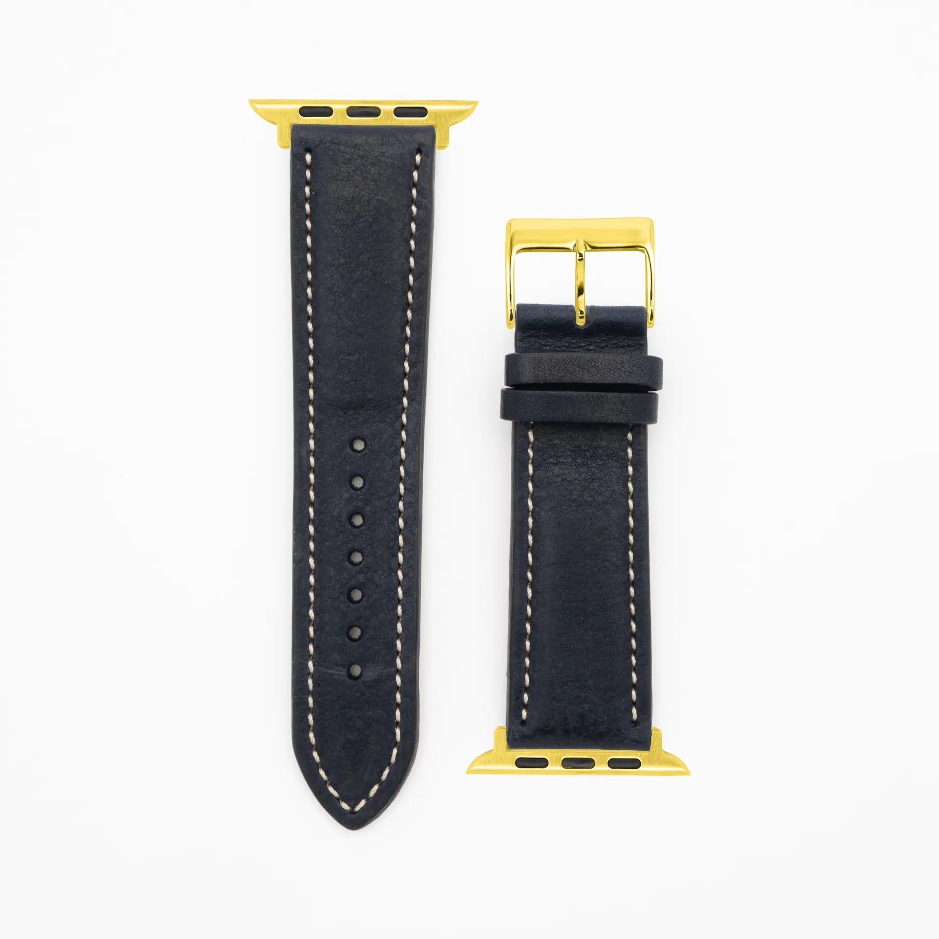 Soft Chrono - Vintage - Bracelet en cuir bleu foncé-Apple Watch-38/40/41mm-acier inoxydable or-bracelet précieux