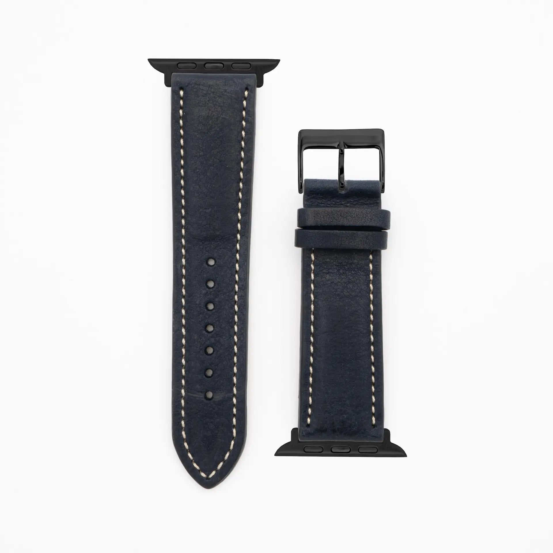 Soft Chrono - Vintage - Bracelet en cuir bleu foncé-Apple Watch-38/40/41mm-acier inoxydable noir-bracelet précieux