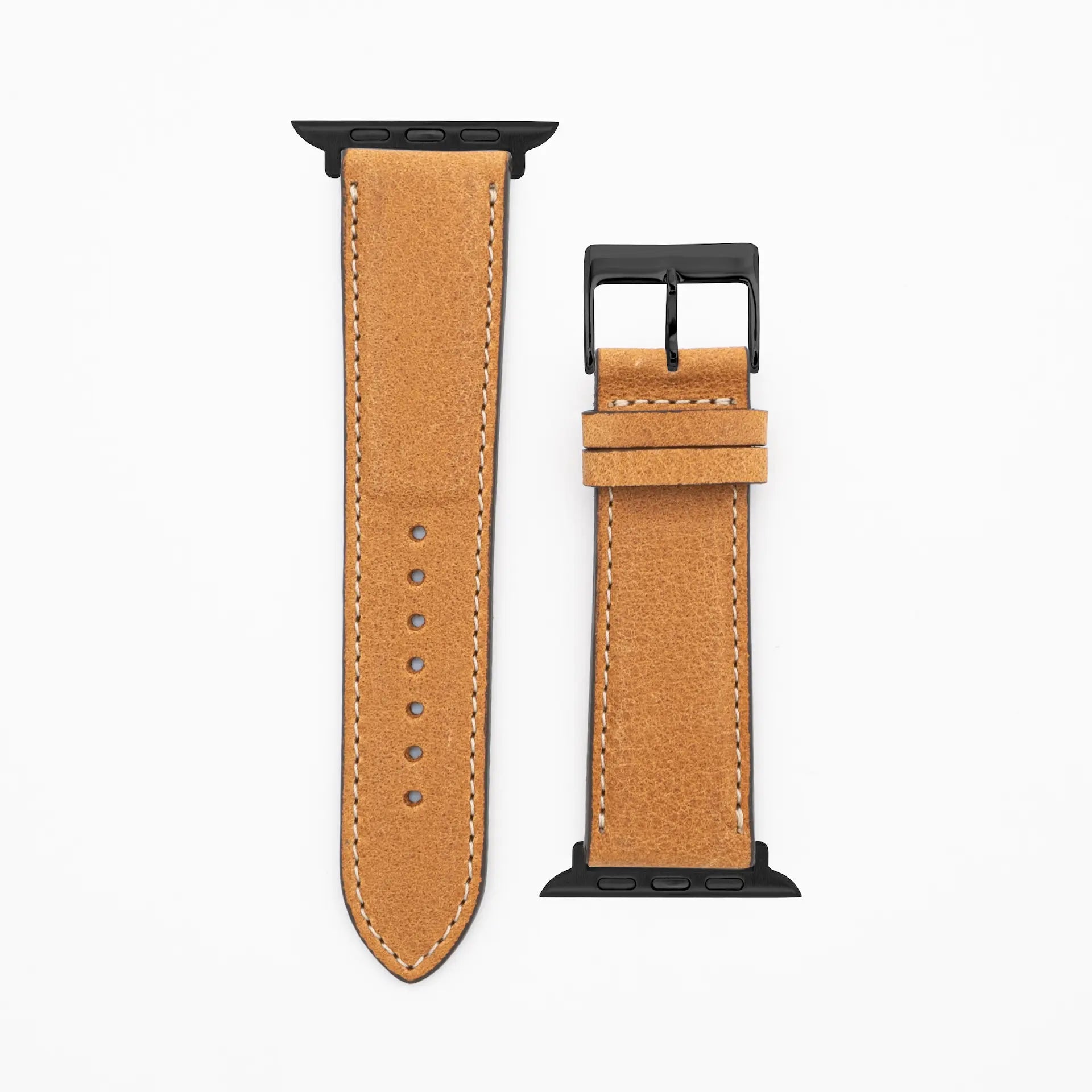 Soft Chrono - Vintage - Bracelet en cuir sable-Apple Watch-38/40/41mm-acier inoxydable noir-bracelet précieux