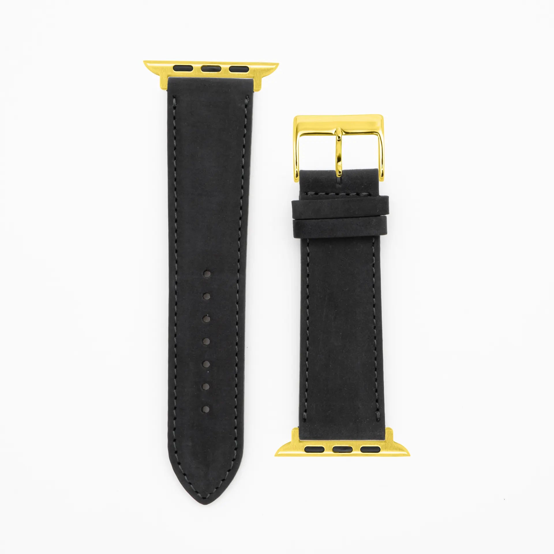 Suede - Classic - Black leather strap-Apple Watch-38/40/41mm-stainless steel gold bracelet