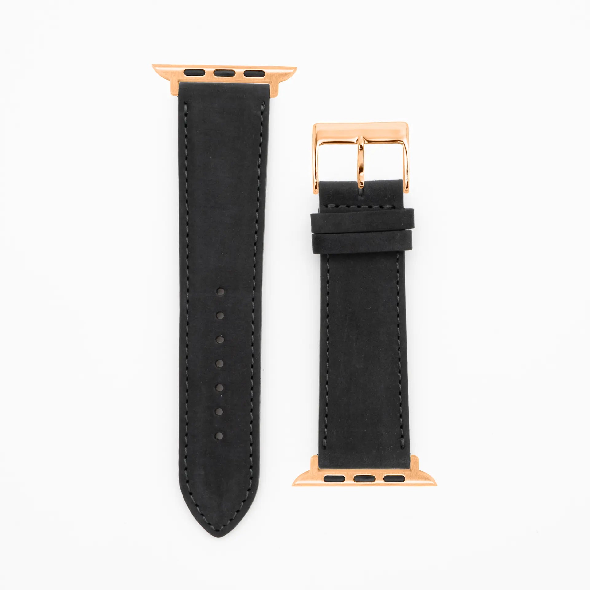 Suede - Classic - Black leather strap-Apple Watch-38/40/41mm-stainless steel rose band