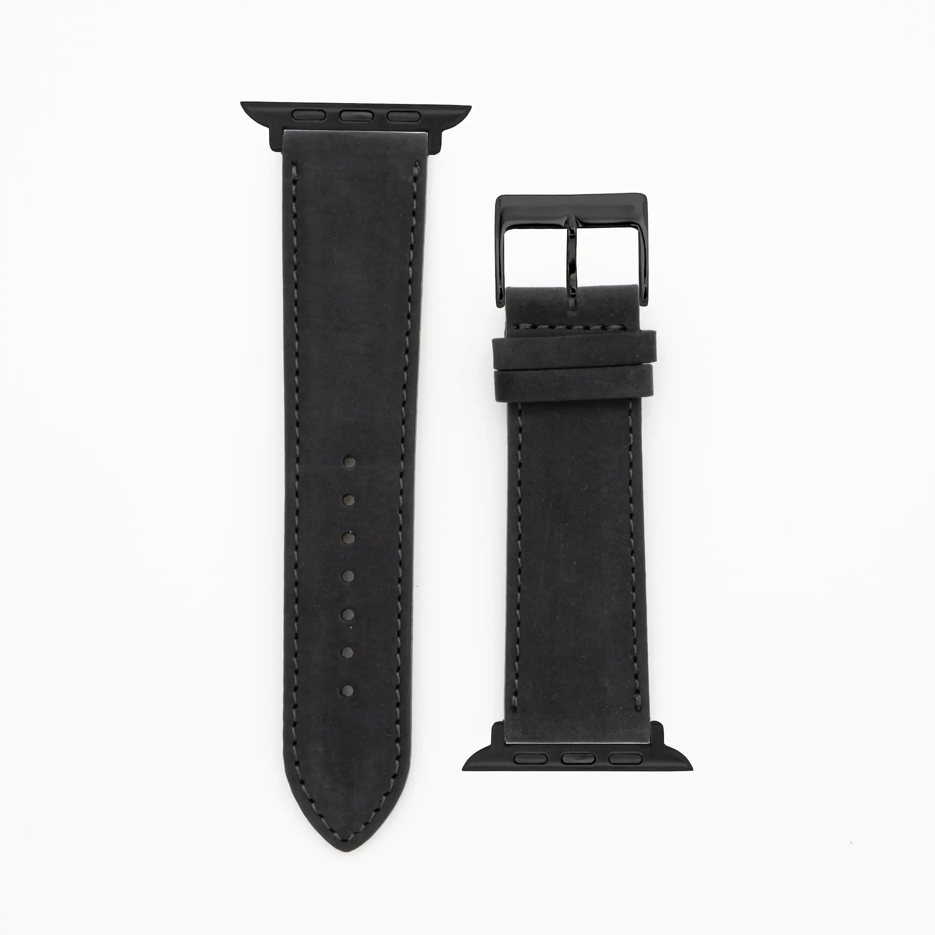 Suede - Classic - Bracelet en cuir noir-Apple Watch-38/40/41mm-acier inoxydable noir-bracelet précieux