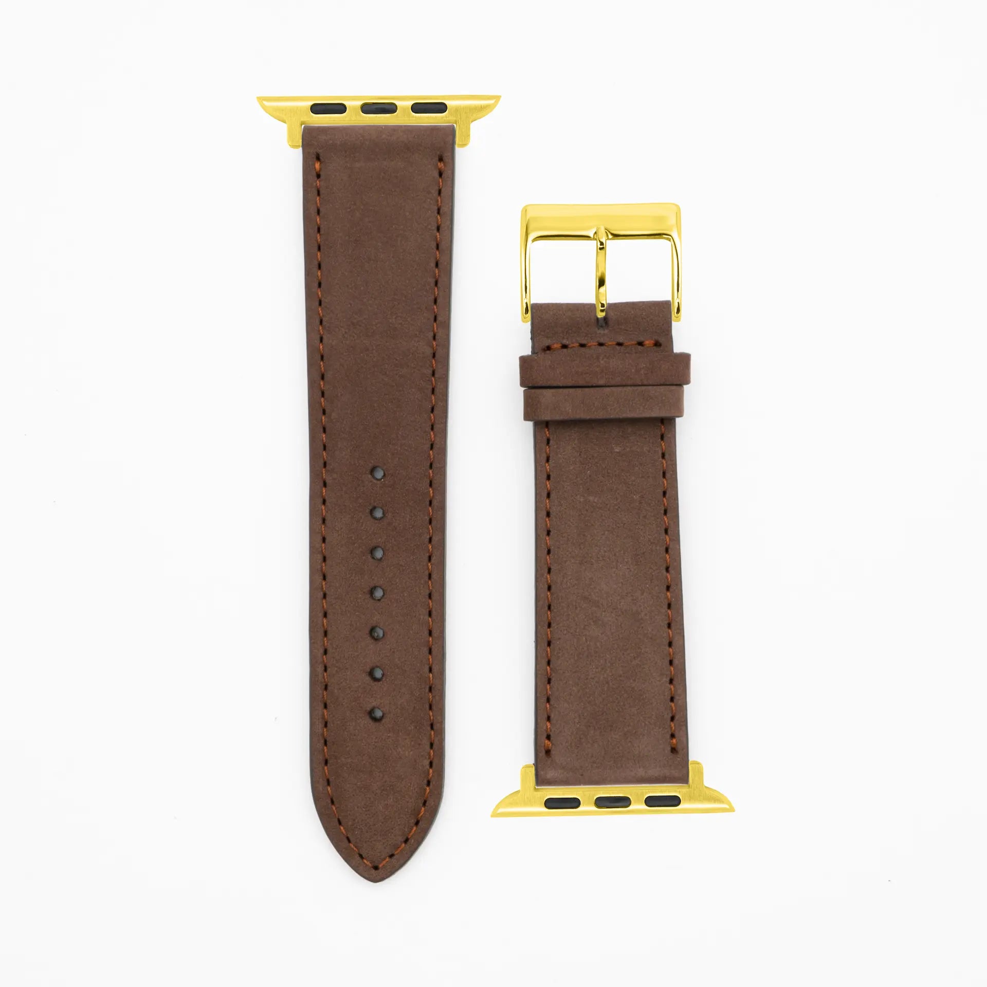Suede - Classic - Dark brown leather strap-Apple Watch-38/40/41mm-stainless steel gold bracelet