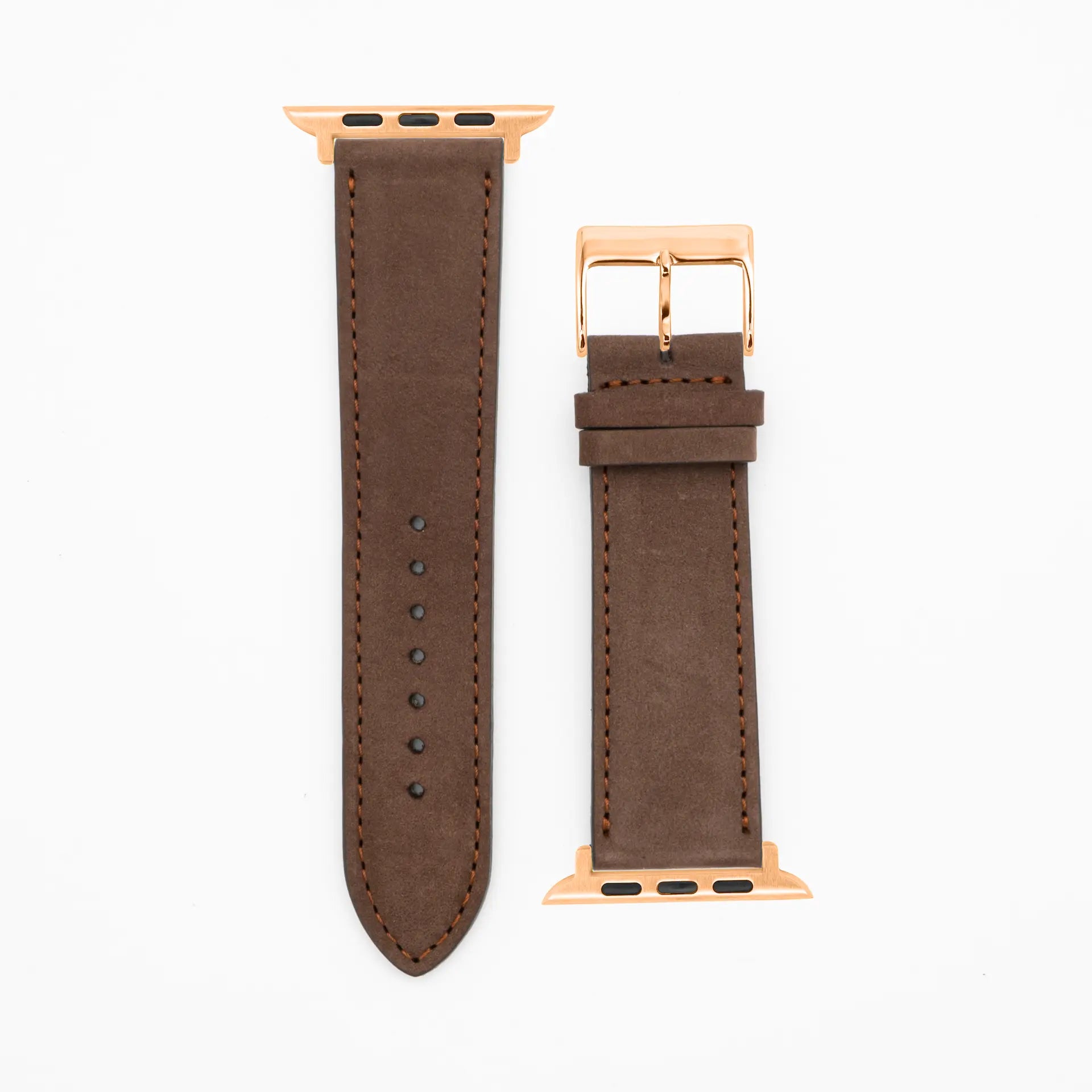 Suede - Classic - Dark brown leather strap-Apple Watch-38/40/41mm-stainless steel rose bracelet