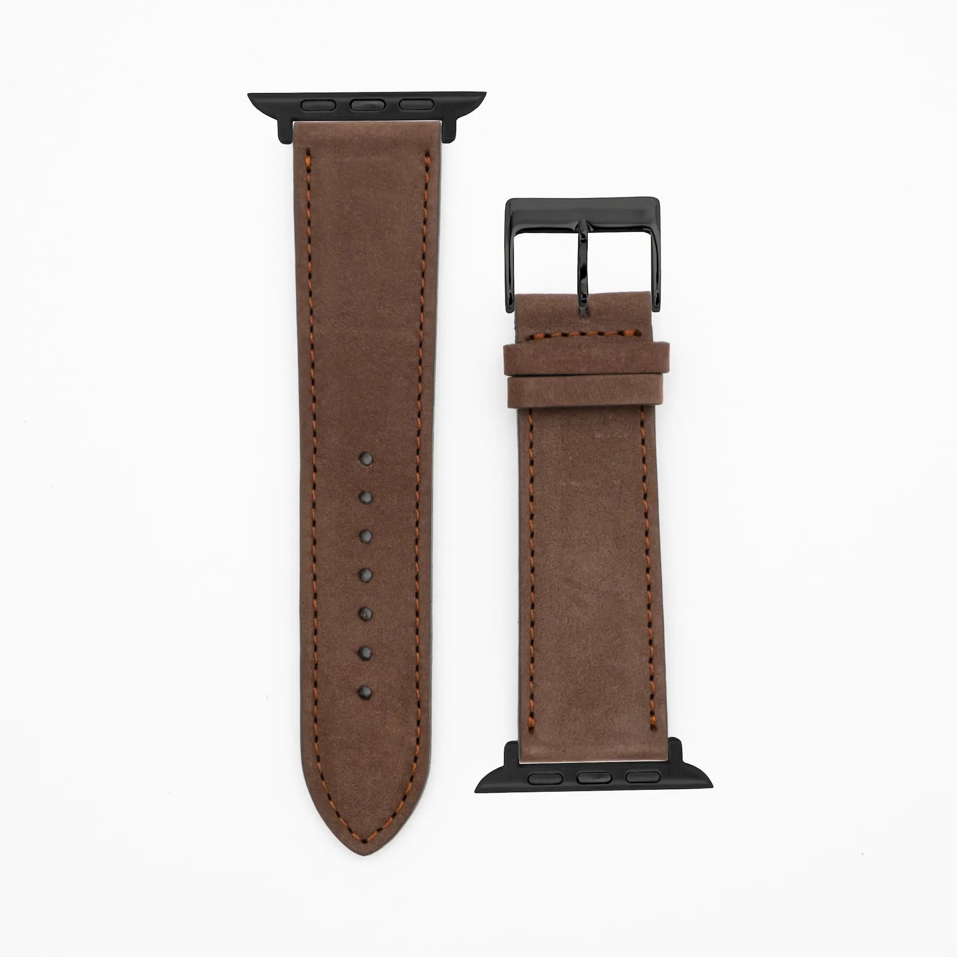 Suede - Classic - Bracelet en cuir marron foncé-Apple Watch-38/40/41mm-acier inoxydable noir-bracelet précieux
