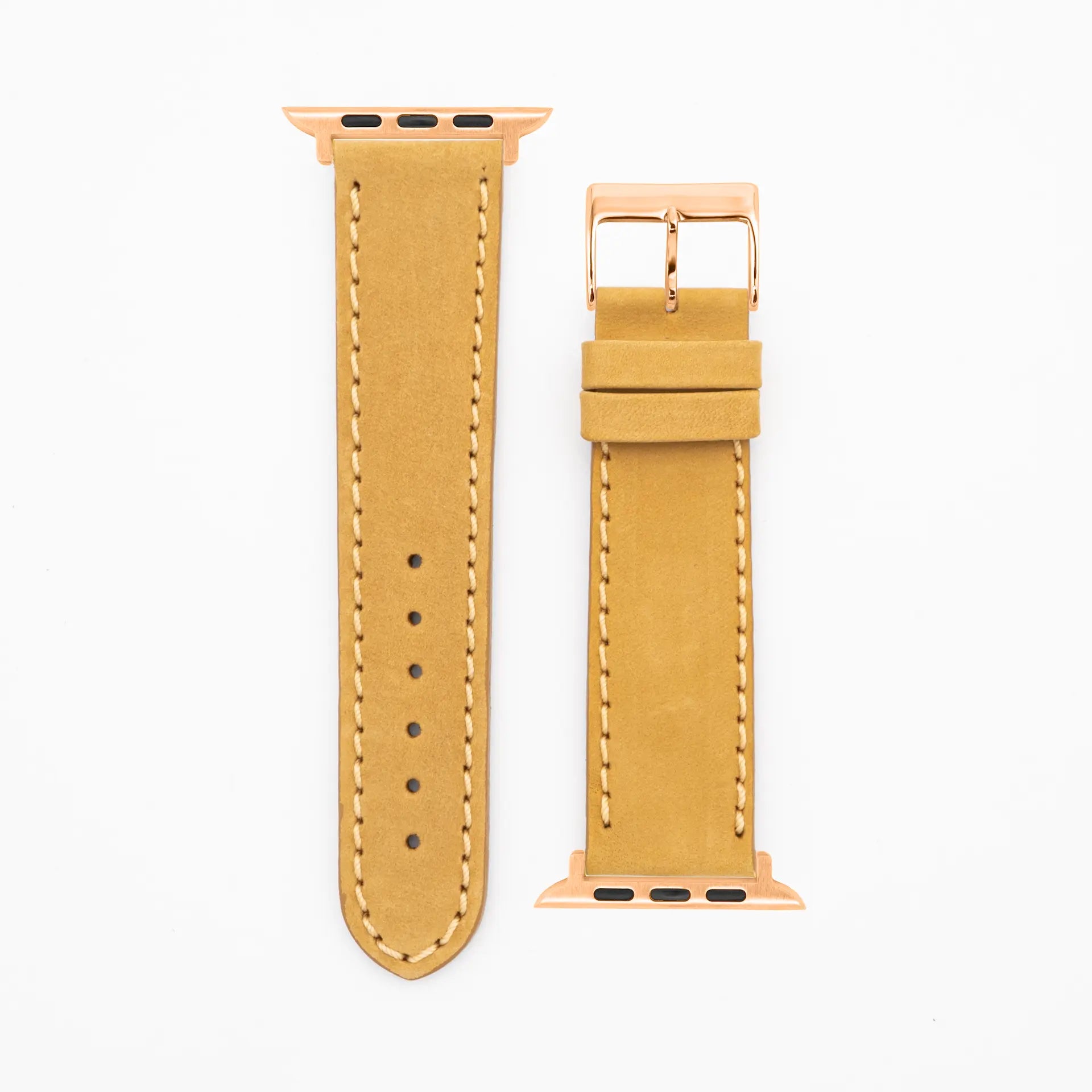 Suede - Classic - Bracelet en cuir moutarde-Apple Watch-38/40/41mm-acier inoxydable rosé-bracelet précieux
