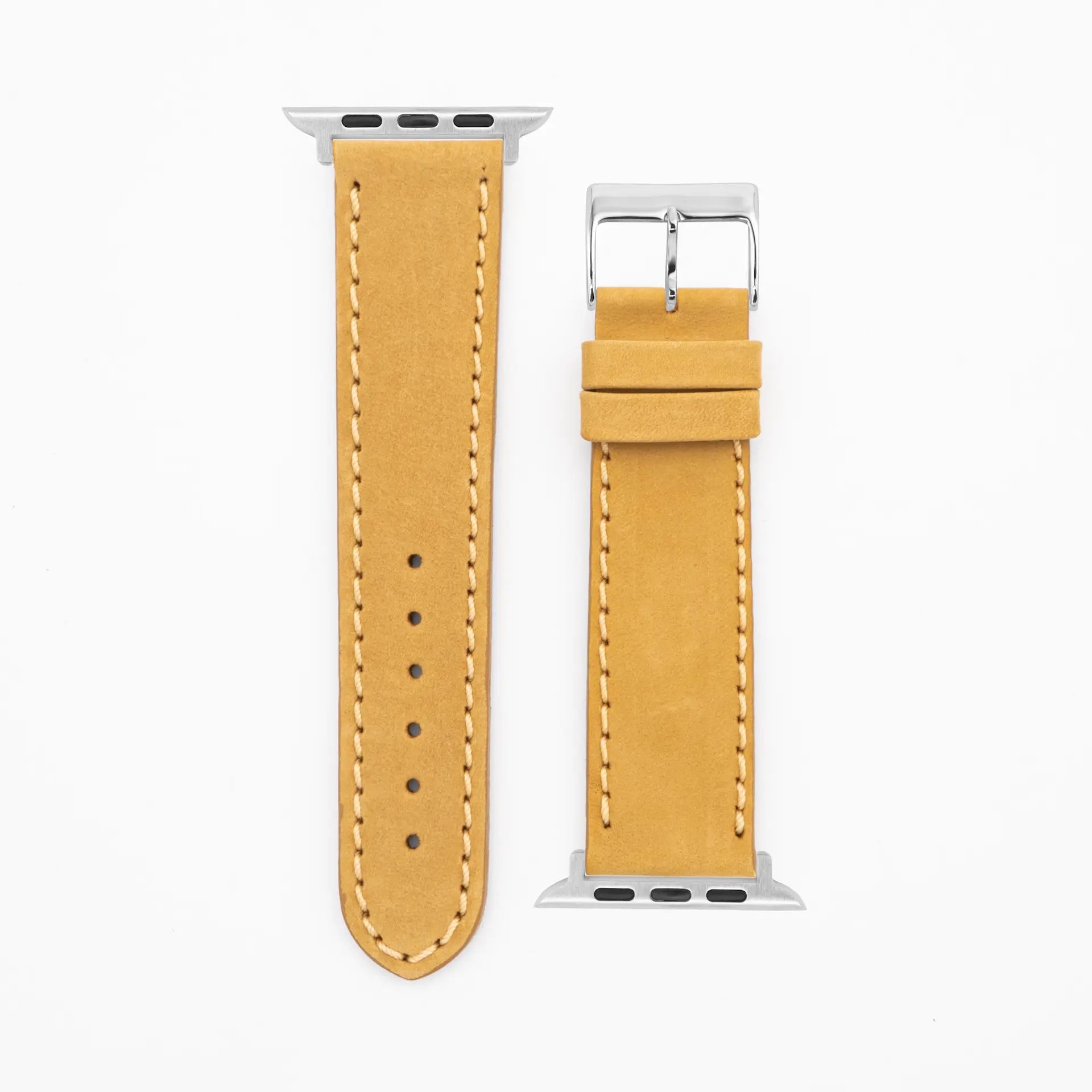 Suede - Classic - Bracelet en cuir moutarde-Apple Watch-38/40/41mm-acier inoxydable-argent-bracelet précieux