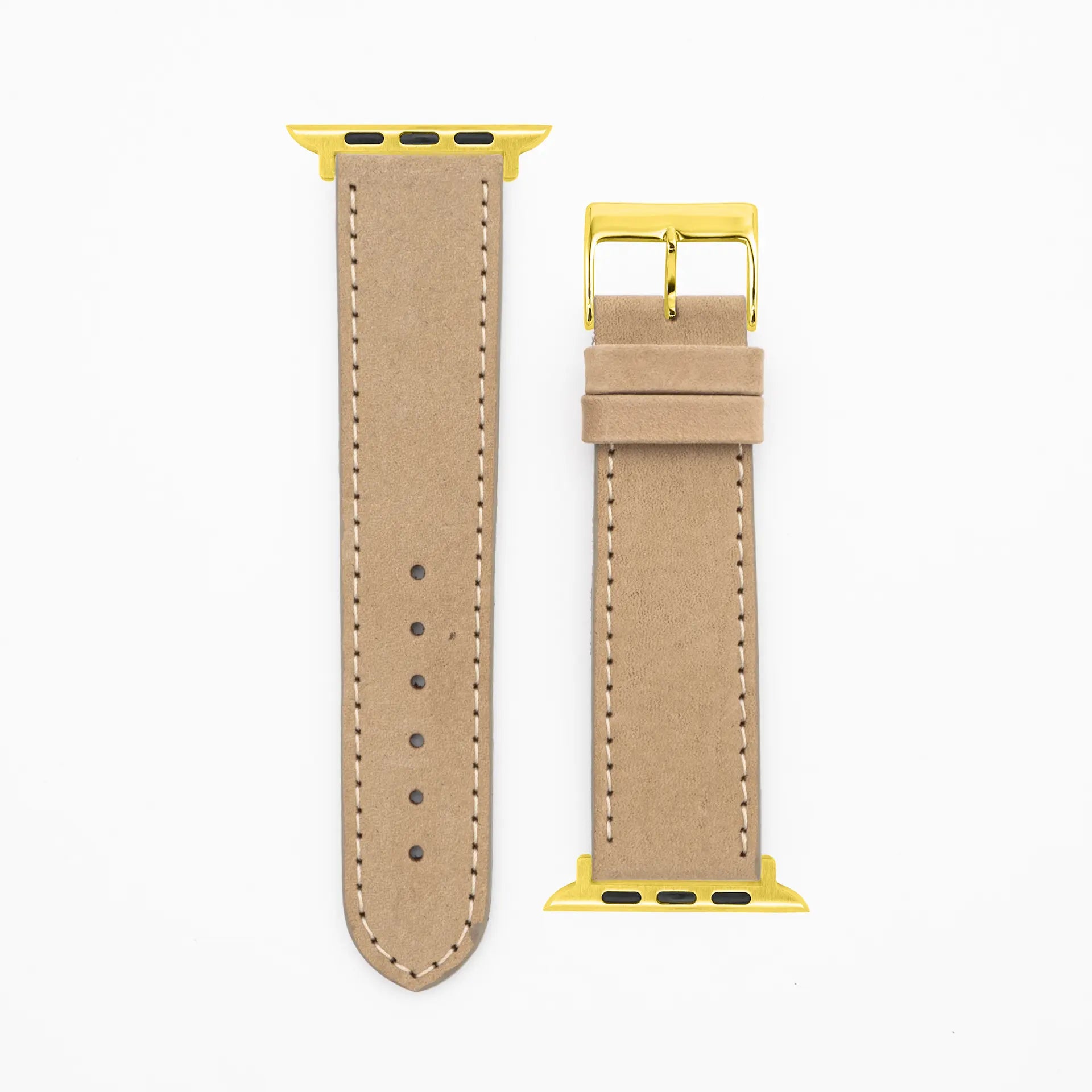 Suede - Classic - Beige lederen band-Apple Watch-38/40/41mm-roestvrij staal gouden armband