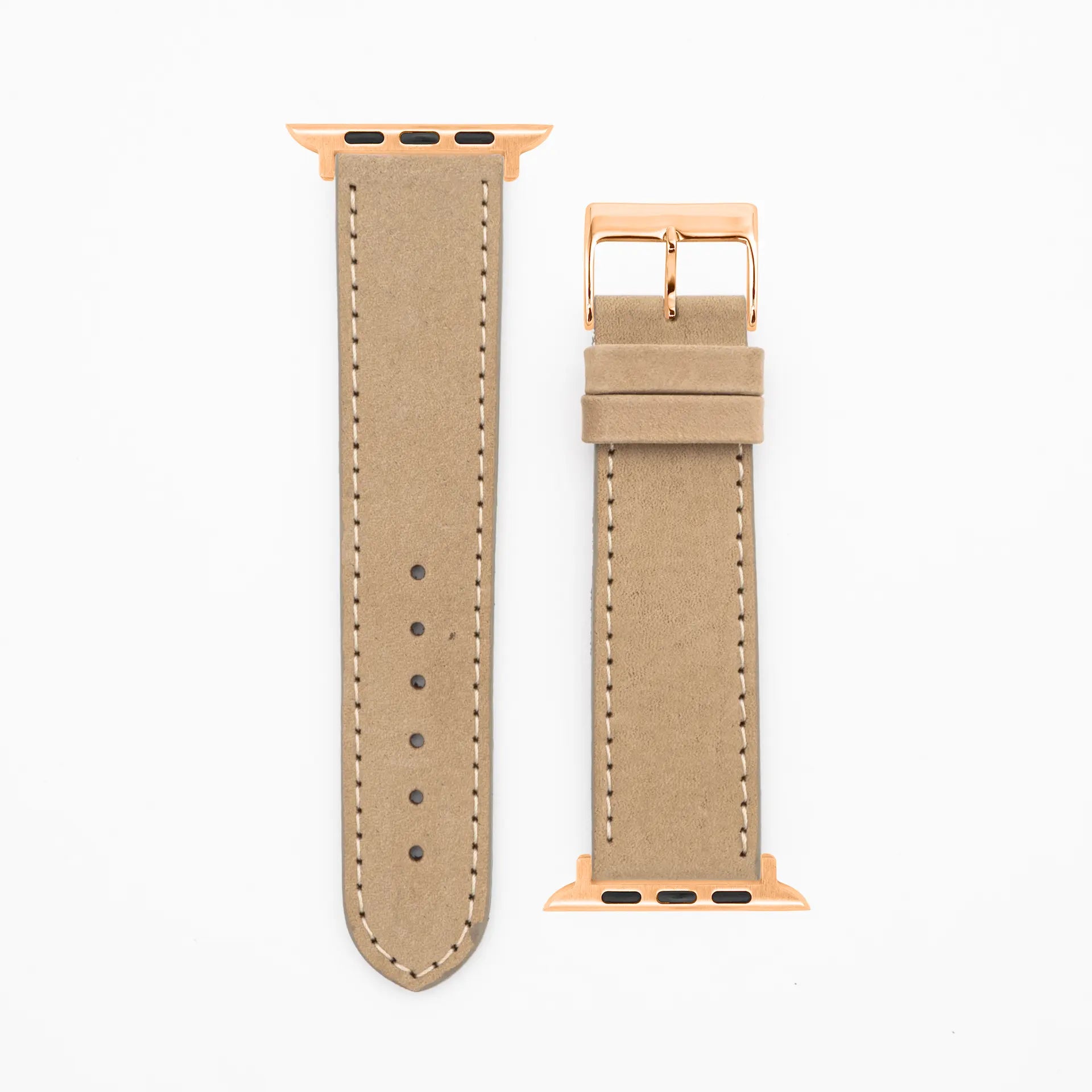 Suede - Classic - Bracelet en cuir beige-Apple Watch-38/40/41mm-acier inoxydable rosé-bracelet précieux