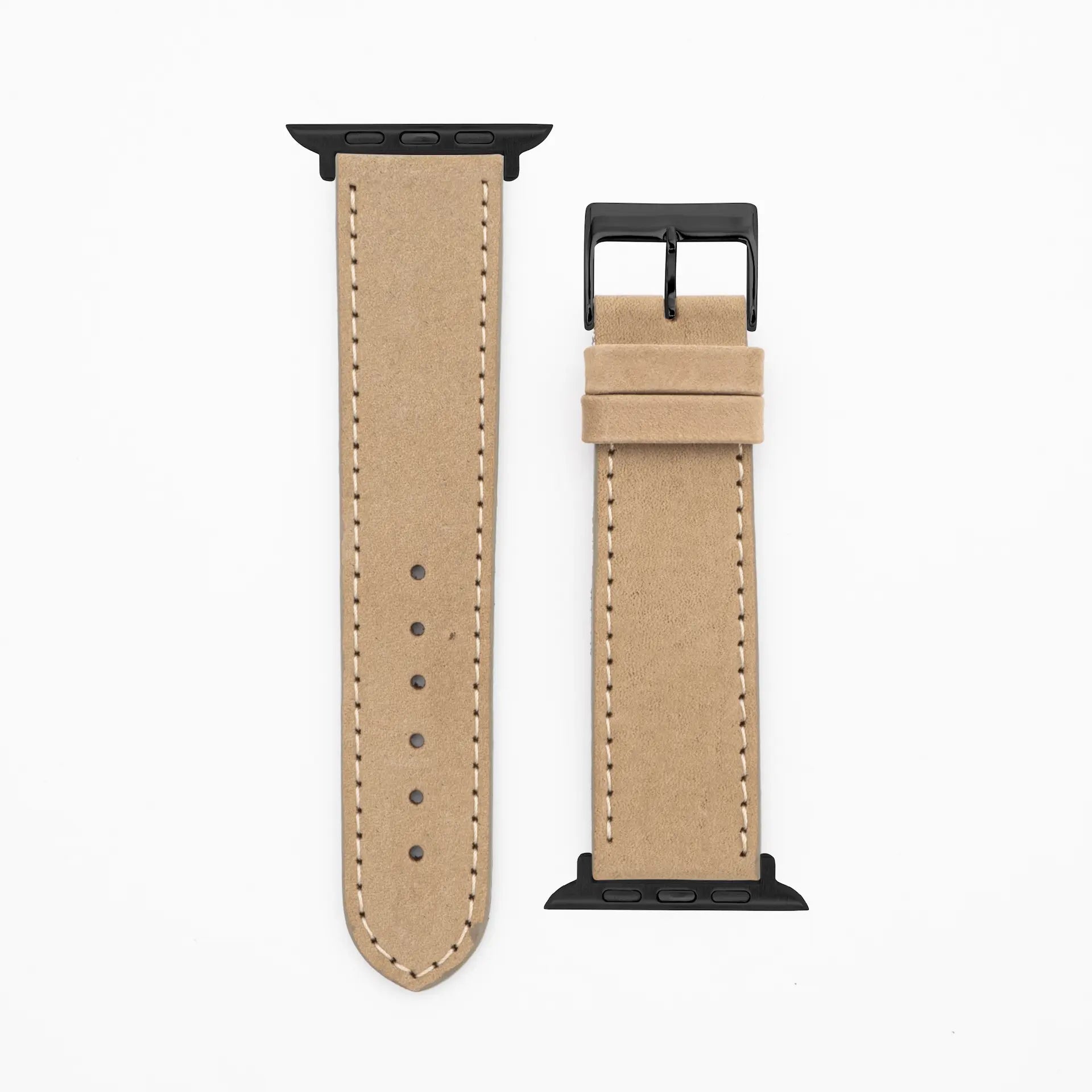 Suede - Classic - Bracelet en cuir beige-Apple Watch-38/40/41mm-acier inoxydable noir-bracelet précieux