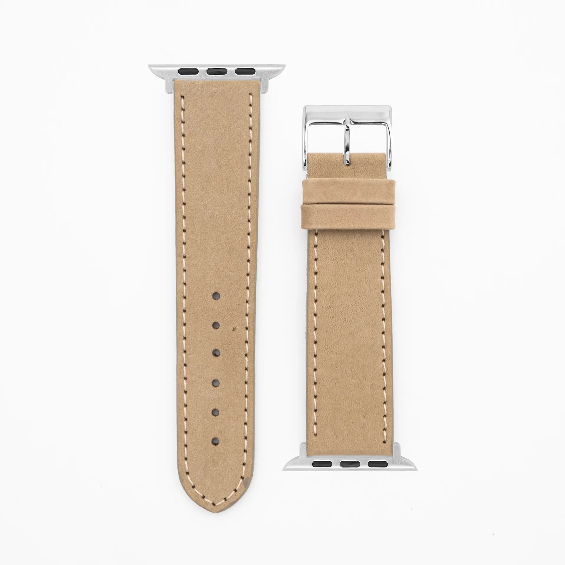 Suede - Classic - Beige leather strap-Apple Watch-38/40/41mm-stainless steel silver bracelet