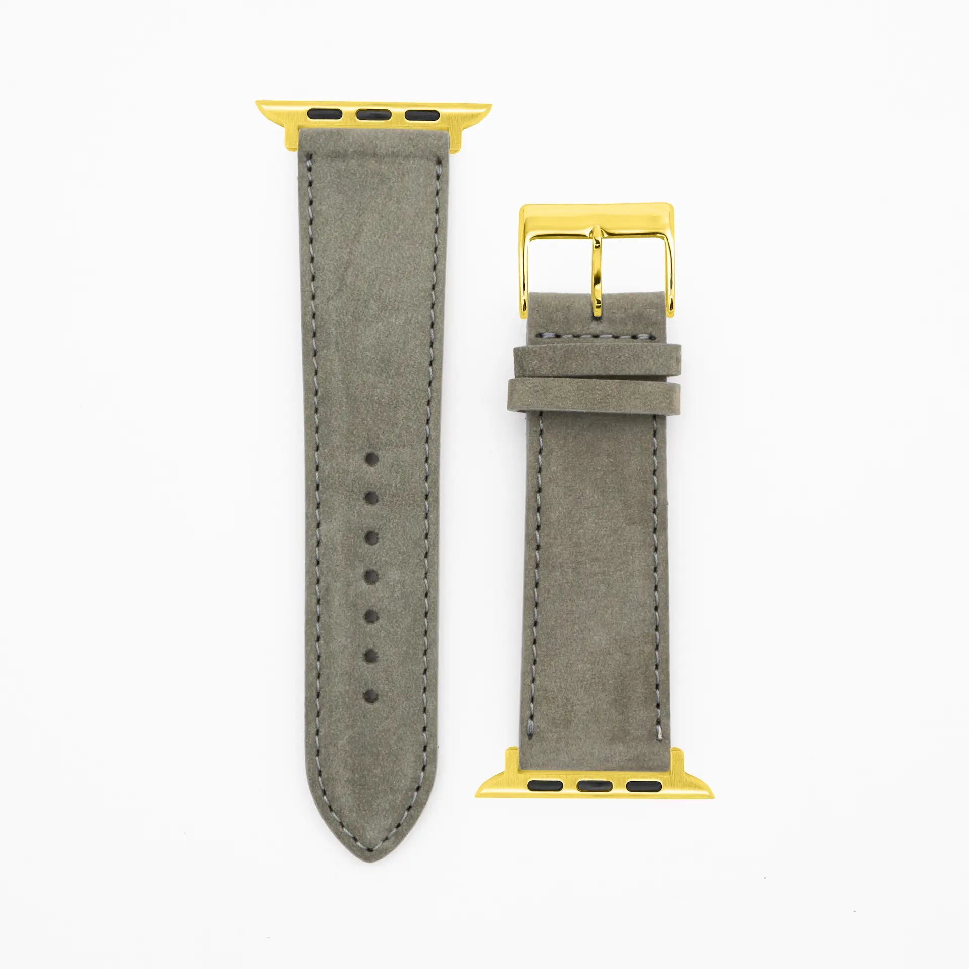 Suede - Classic - Bracelet en cuir gris-Apple Watch-38/40/41mm-acier inoxydable-or