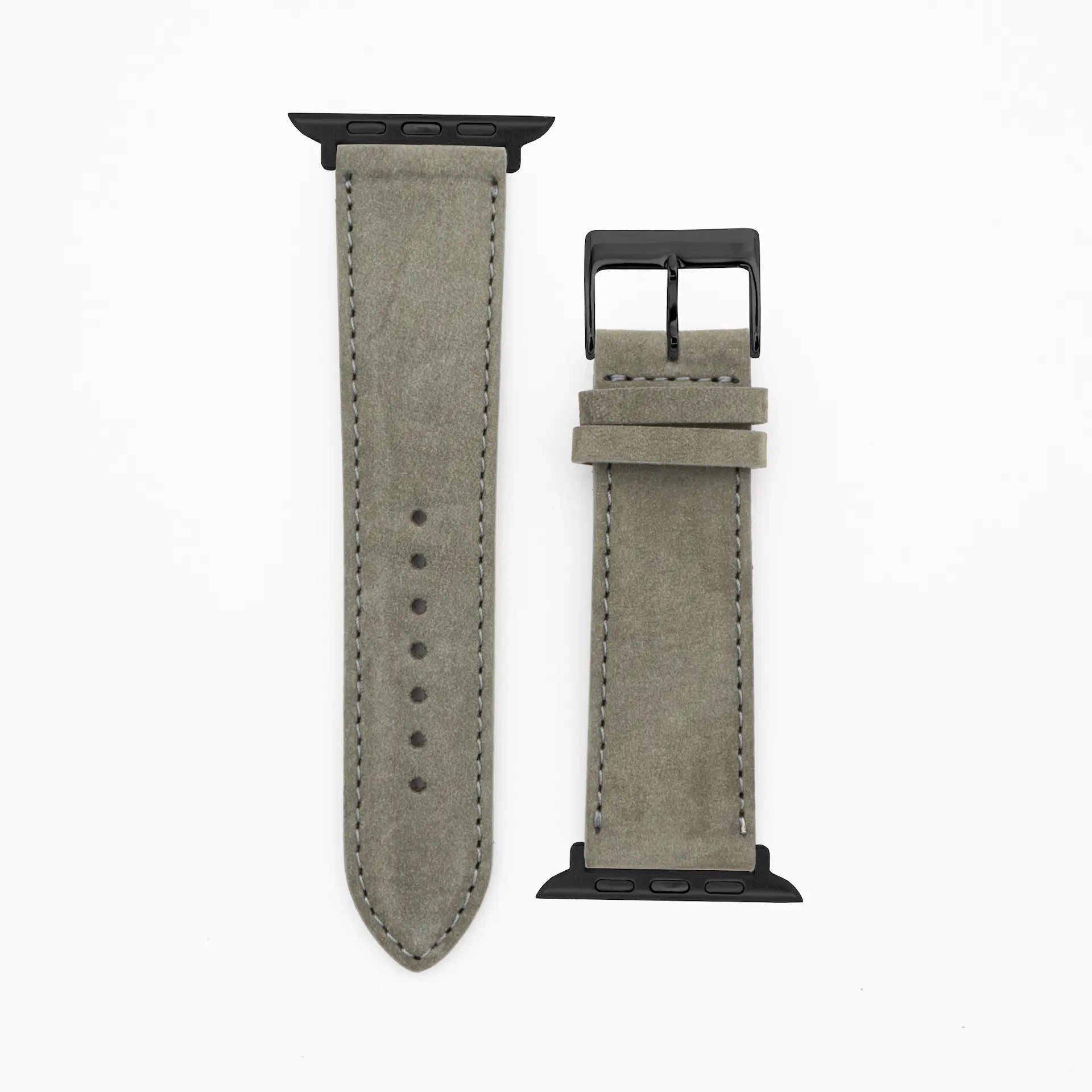 Suede - Classic - Bracelet en cuir gris-Apple Watch-38/40/41mm-acier inoxydable noir-bracelet précieux
