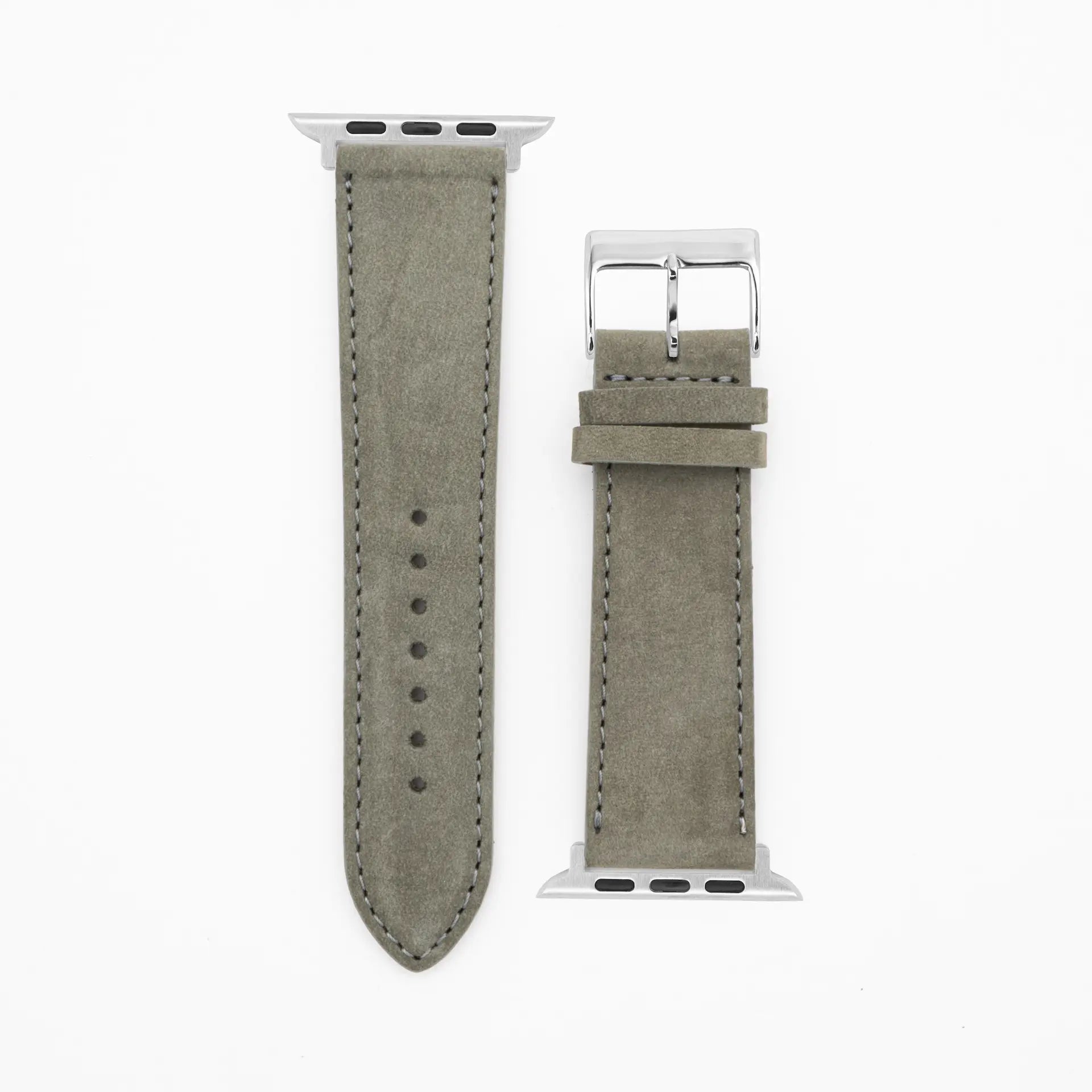 Suede - Classic - Grijze leren band-Apple Watch-38/40/41mm-roestvrij staal zilveren armband
