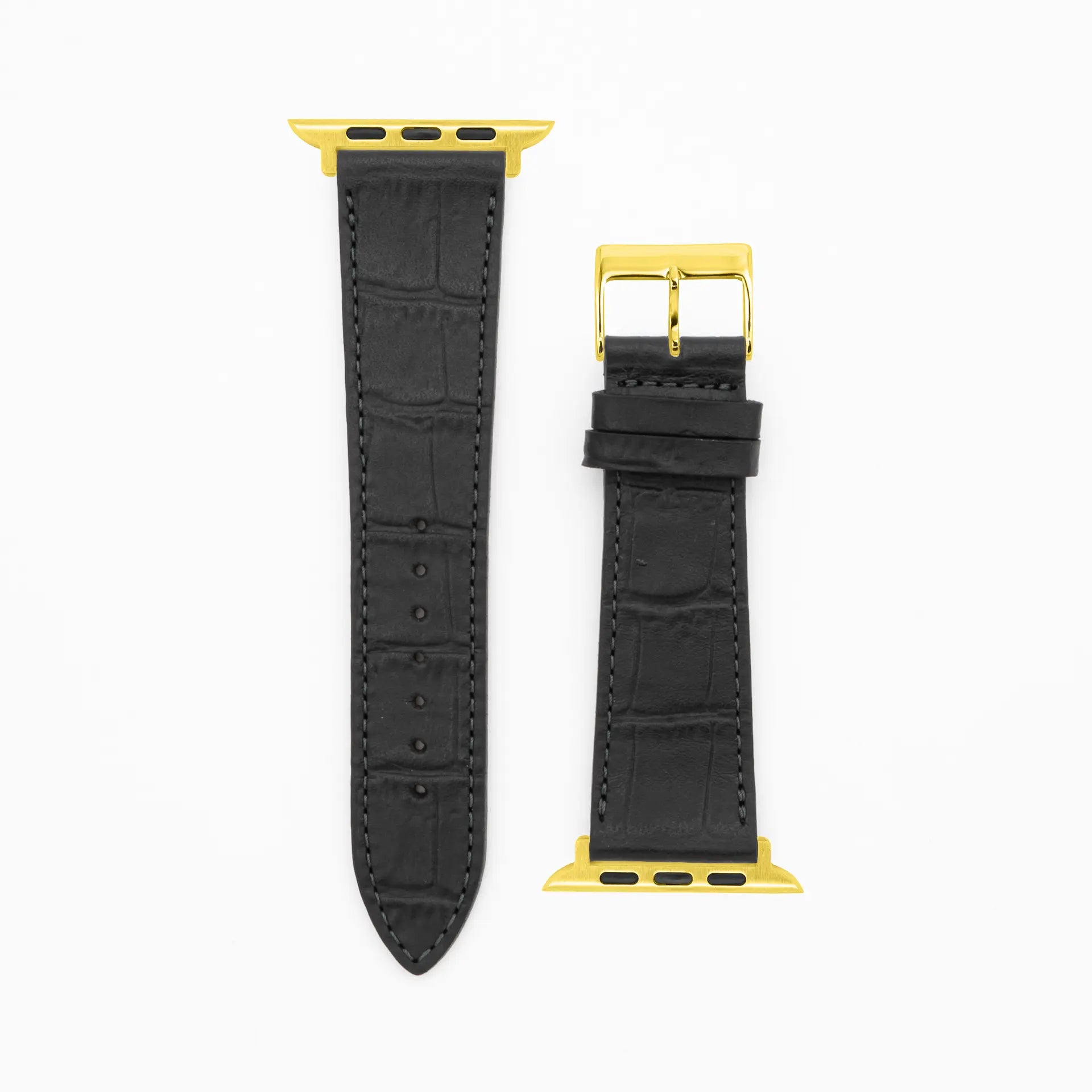 Croco Grain - Classic - Black leather strap-Apple Watch-38/40/41mm-stainless steel gold bracelet