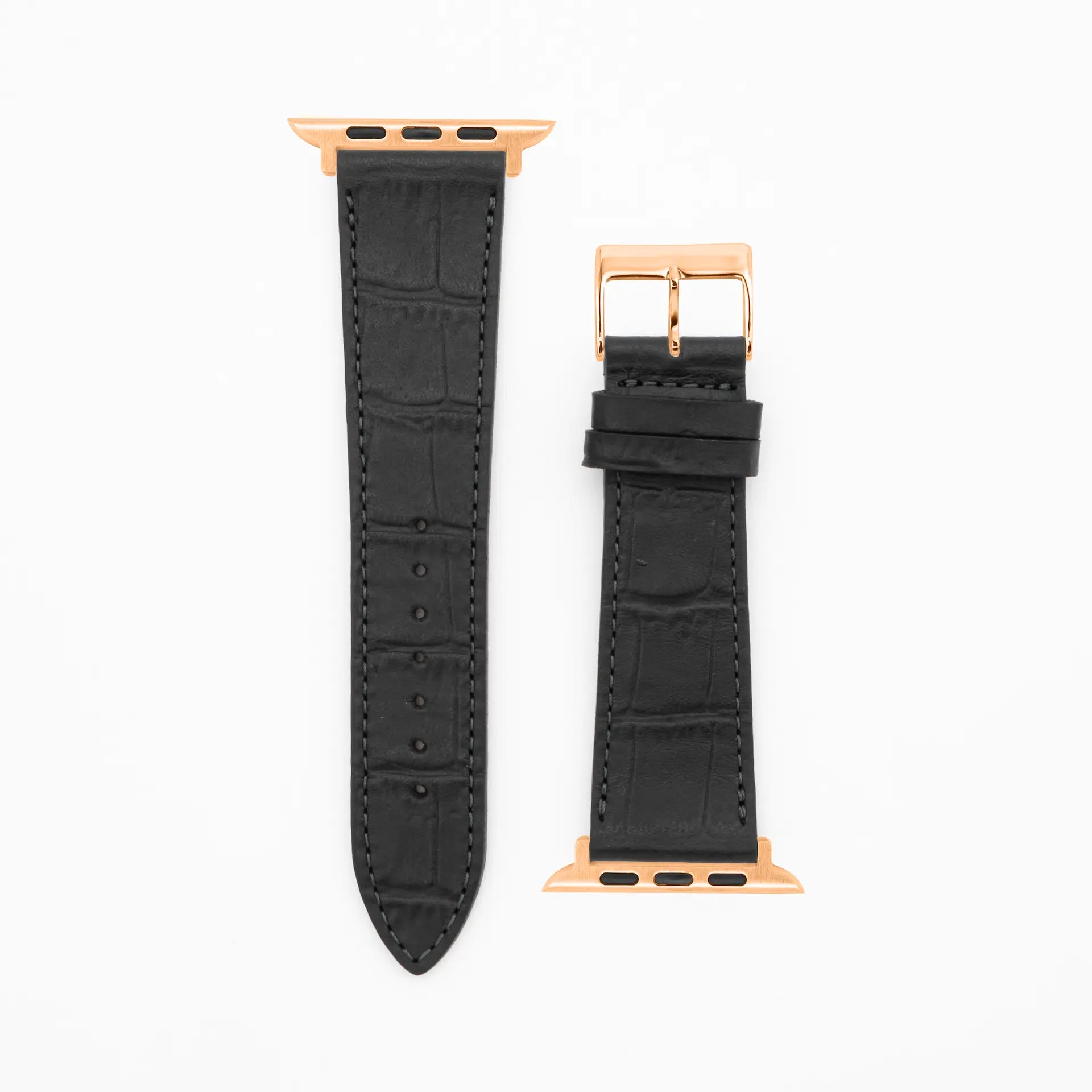 Croco Grain - Classic - Bracelet en cuir noir-Apple Watch-38/40/41mm-acier inoxydable rosé-bracelet précieux