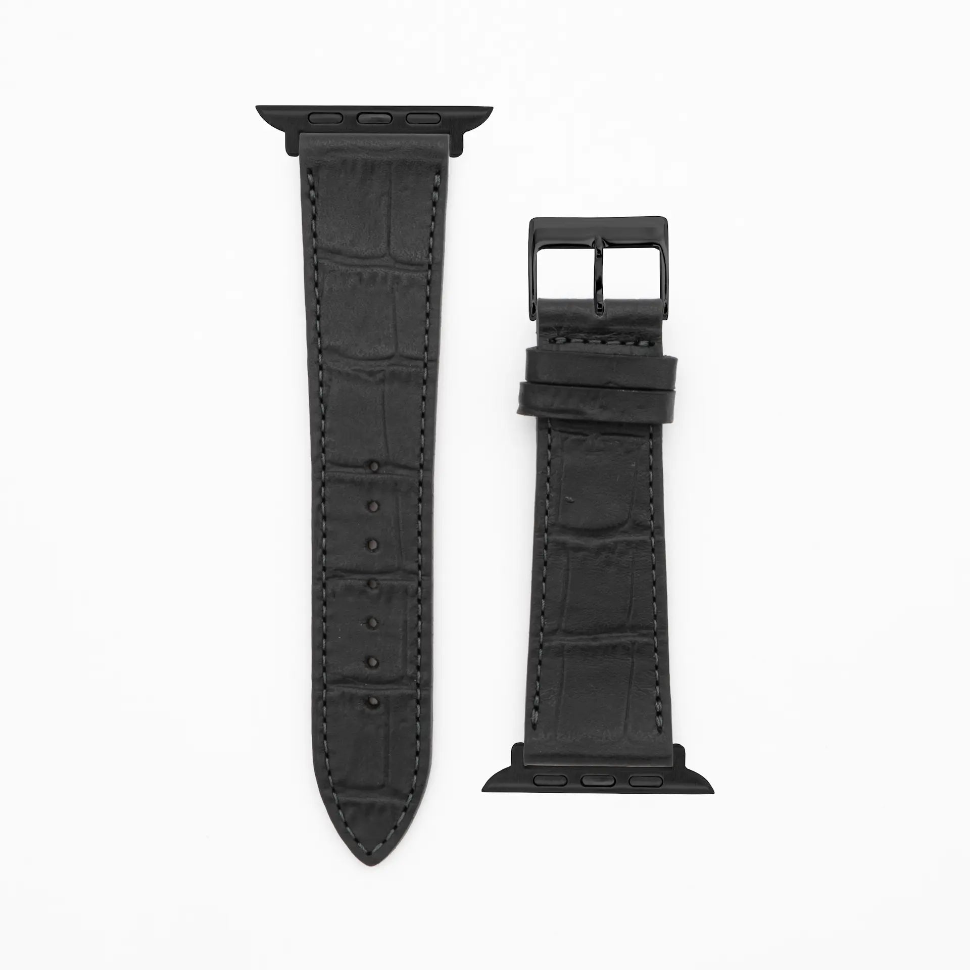 Croco Grain - Classic - Black leather strap-Apple Watch-38/40/41mm-stainless steel black-strap